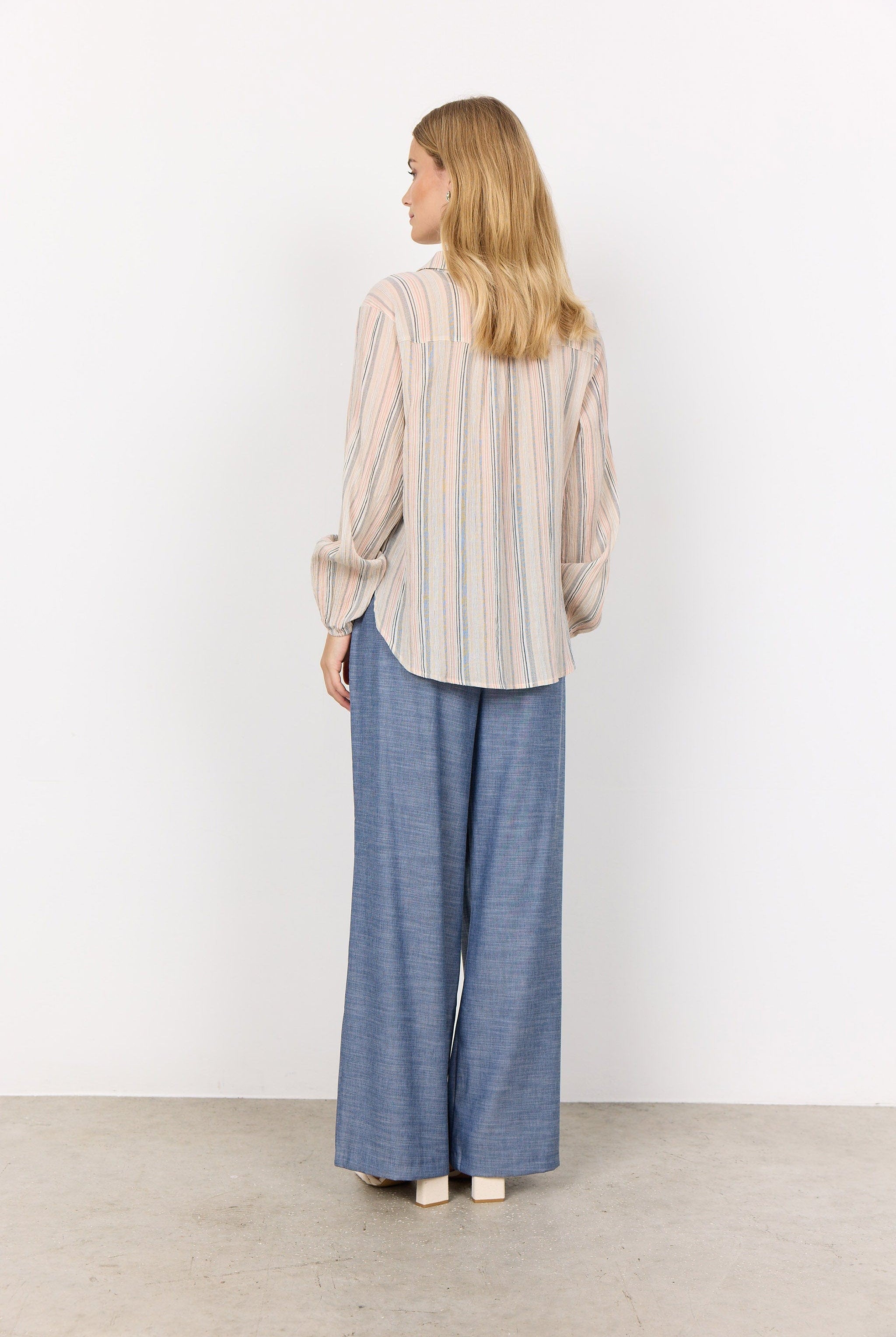 Soya Concept Patti Stripe Organic Cotton Blouse - Peach Pink Combi