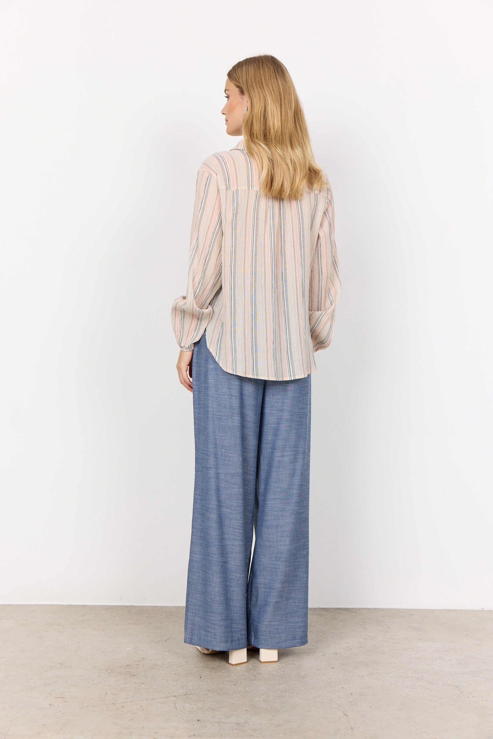 Soya Concept Patti Stripe Organic Cotton Blouse - Peach Pink Combi