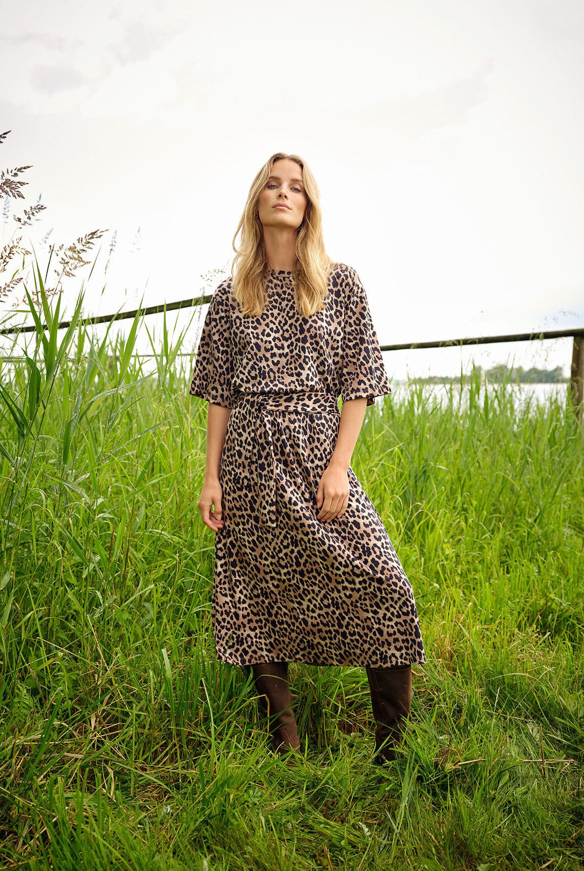 Soya Concept Pietta Leopard Print Midi Dress - Sand Combi