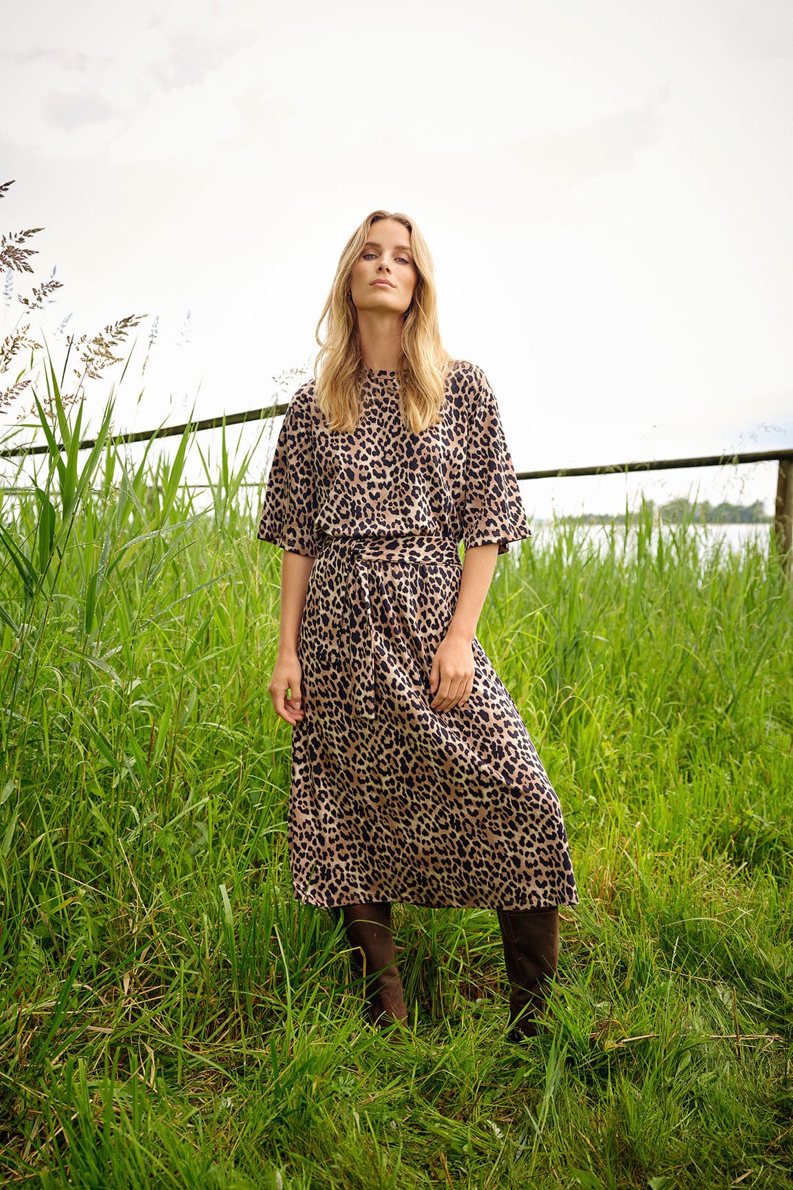 Soya Concept Pietta Leopard Print Midi Dress - Sand Combi