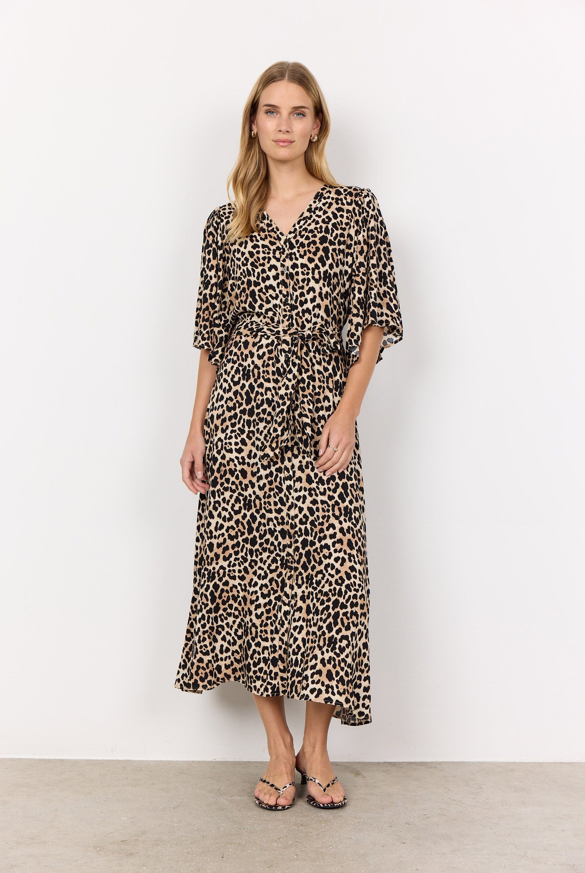 Soya Concept Pietta Leopard Print Midi Dress - Sand Combi