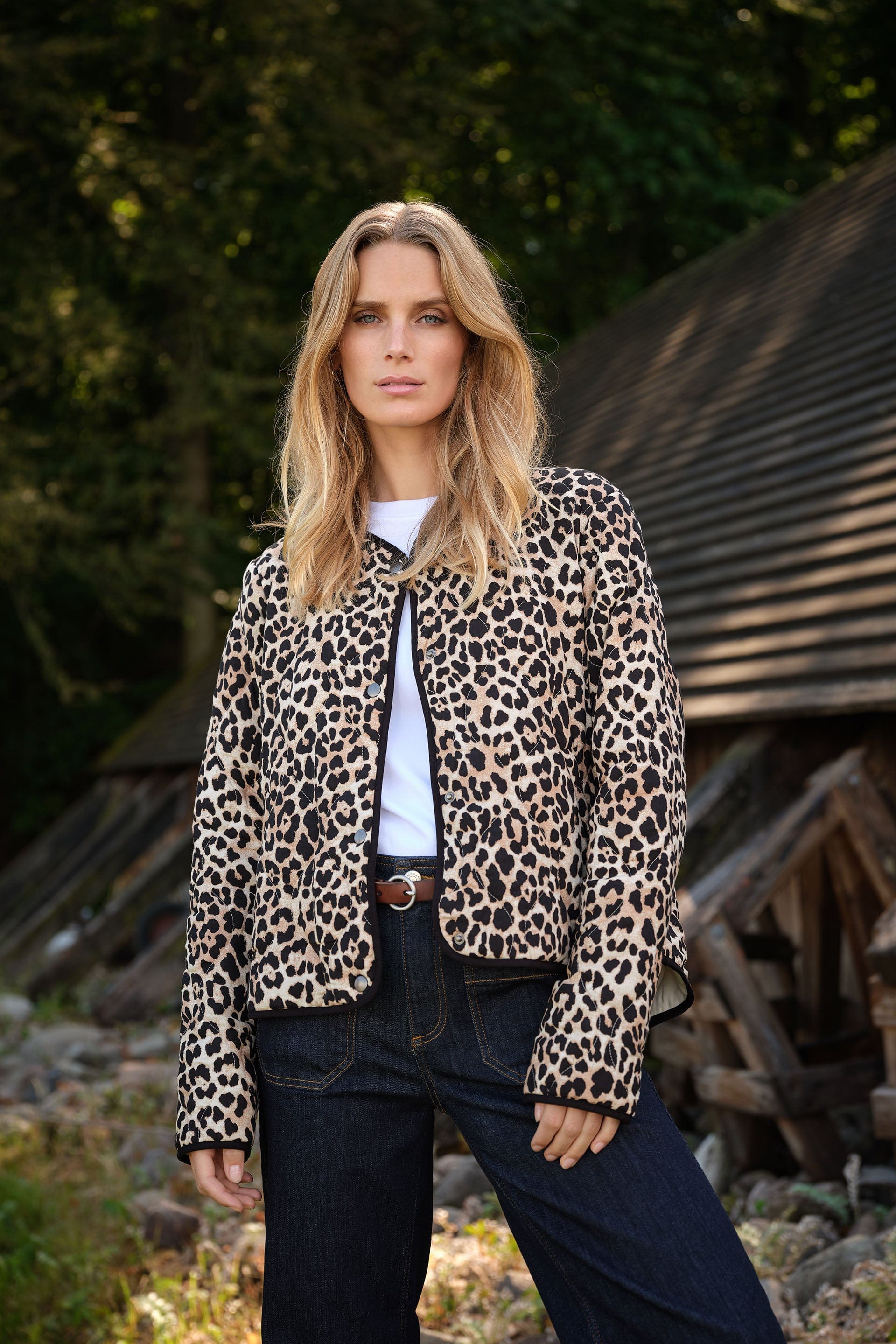 Soya Concept Pietta Leopard Print Quilted Jacket - Sand Combi