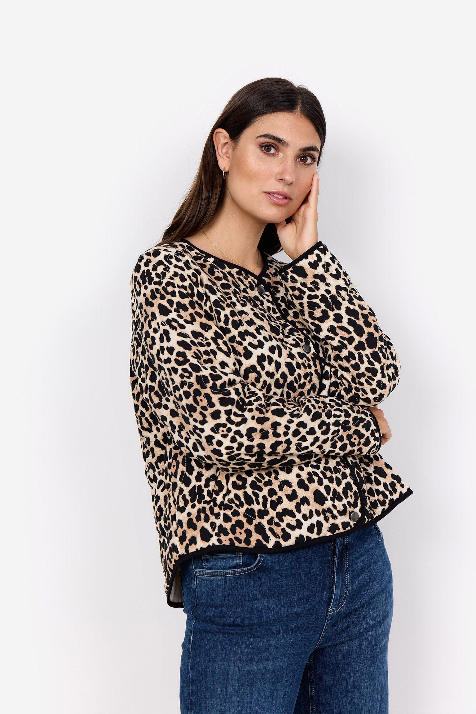 Soya Concept Pietta Leopard Print Quilted Jacket - Sand Combi