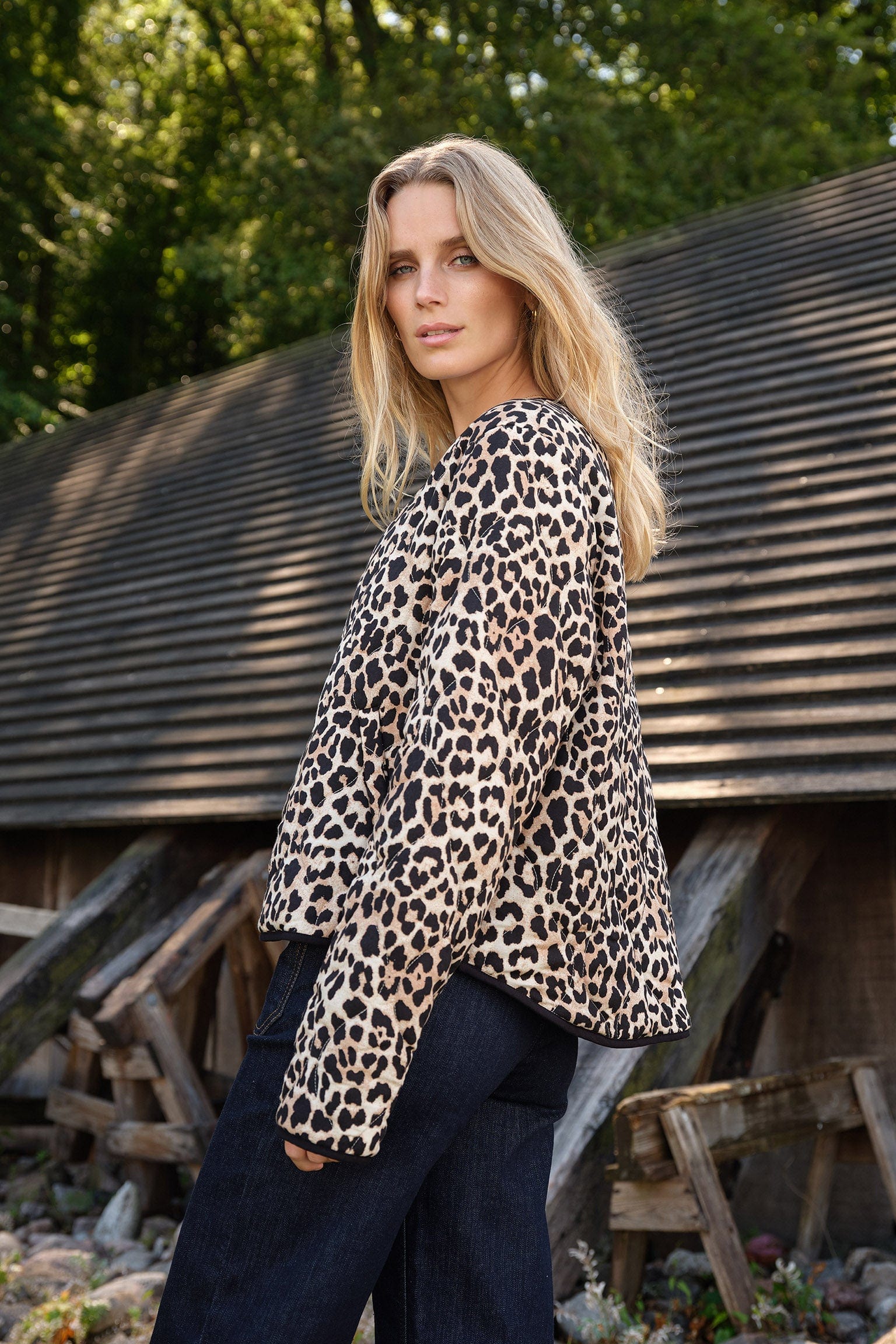 Soya Concept Pietta Leopard Print Quilted Jacket - Sand Combi