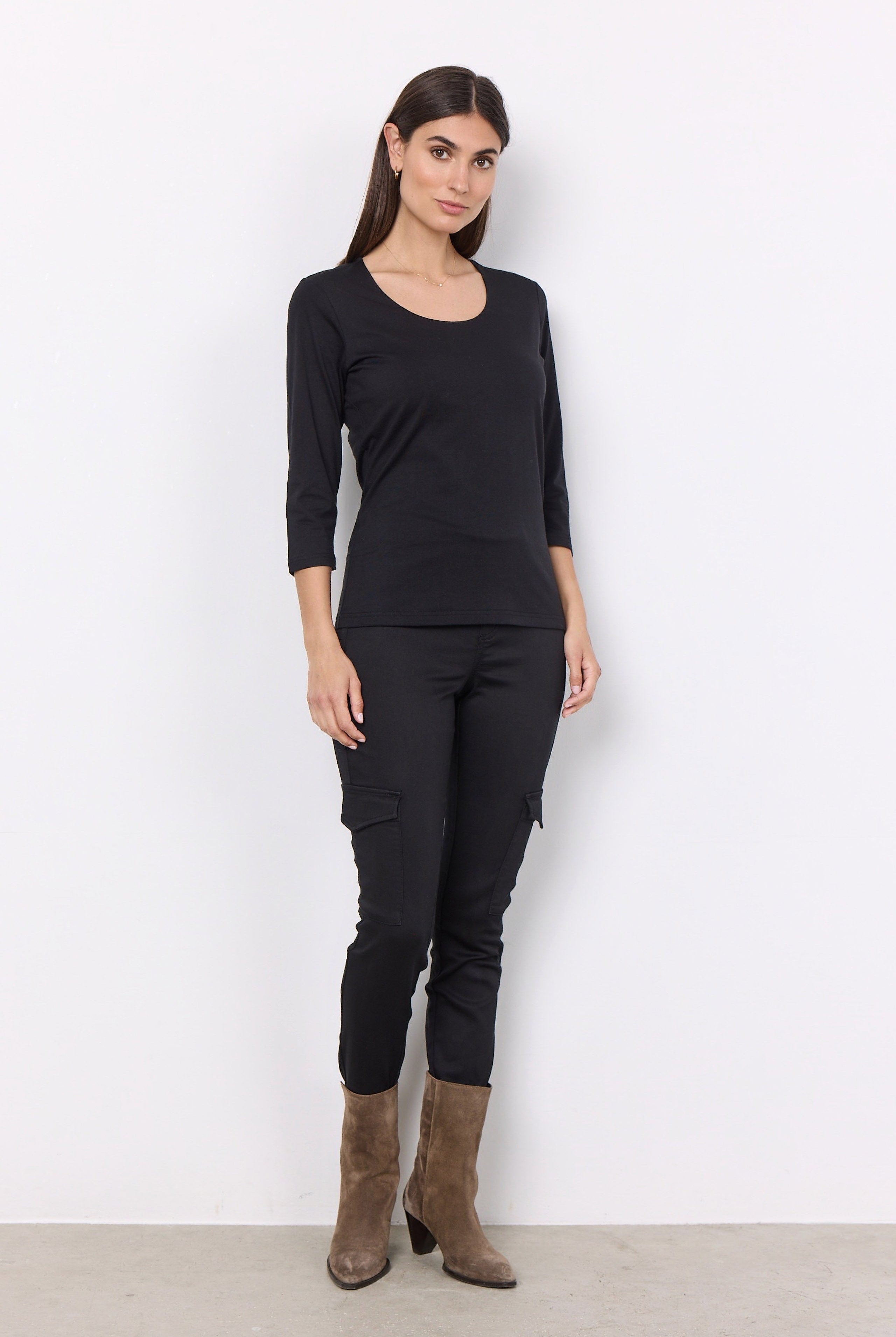 Soya Concept Pylle Plain 3/4 Sleeve Top - Black