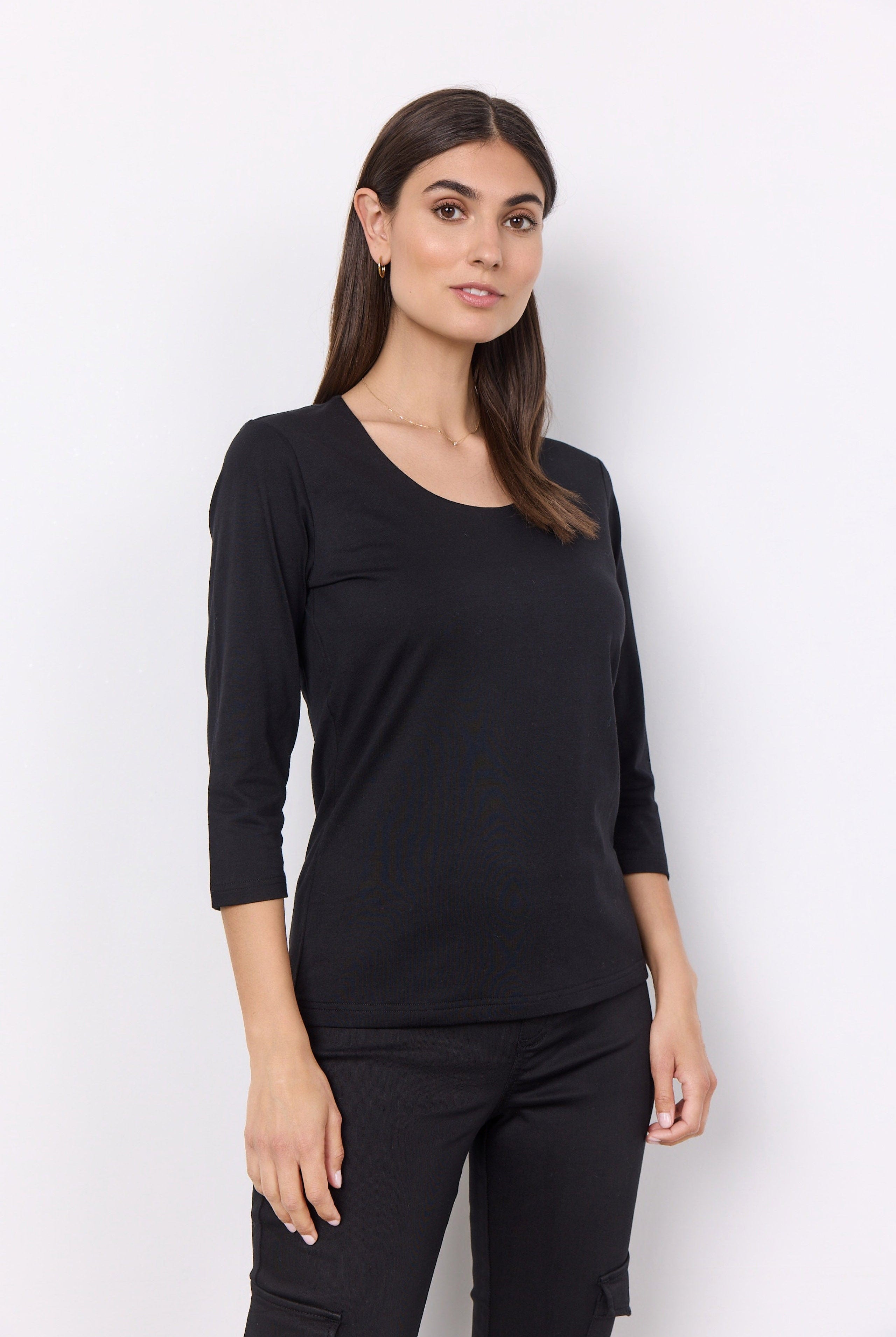 Soya Concept Pylle Plain 3/4 Sleeve Top - Black