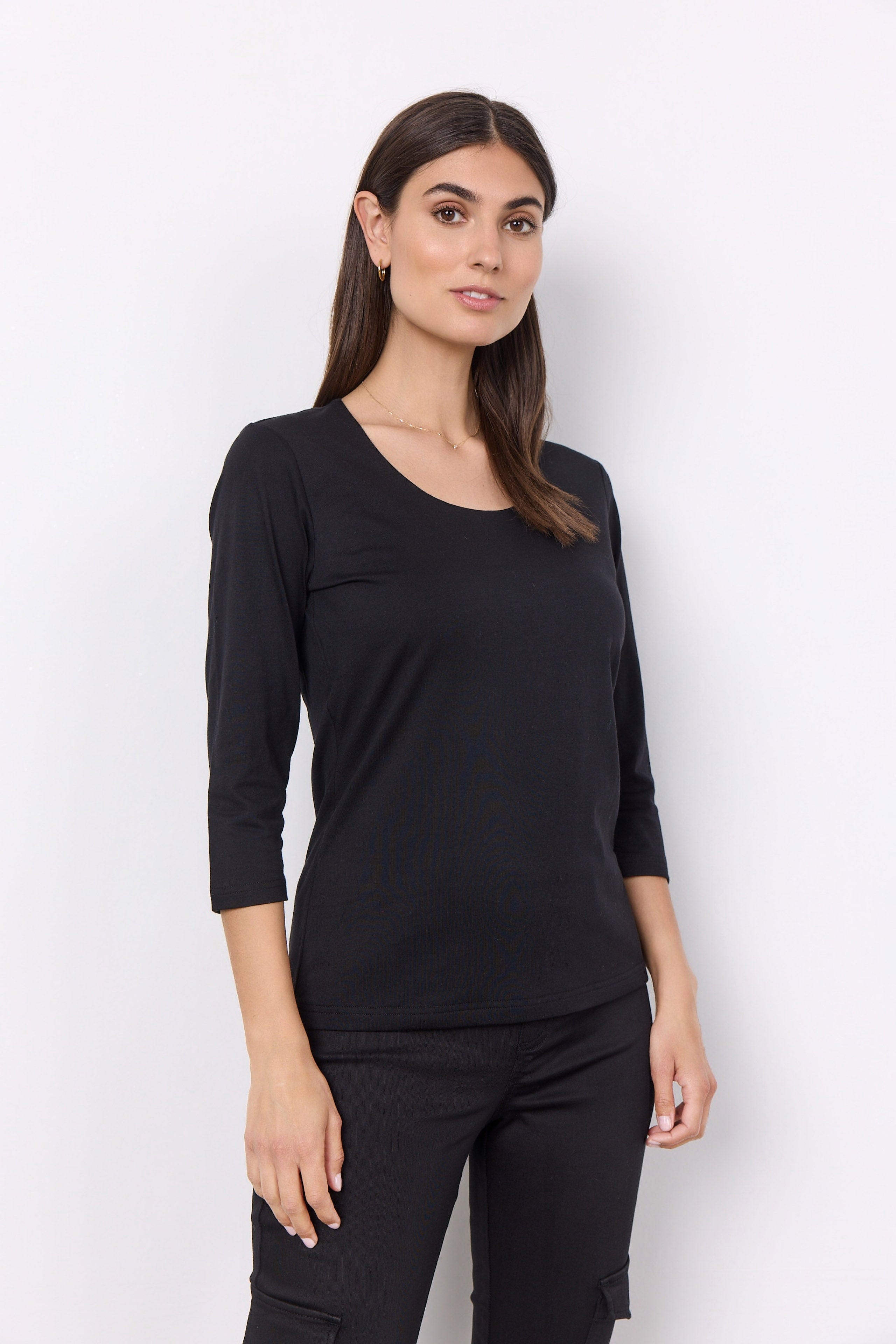 Soya Concept Pylle Plain 3/4 Sleeve Top - Black