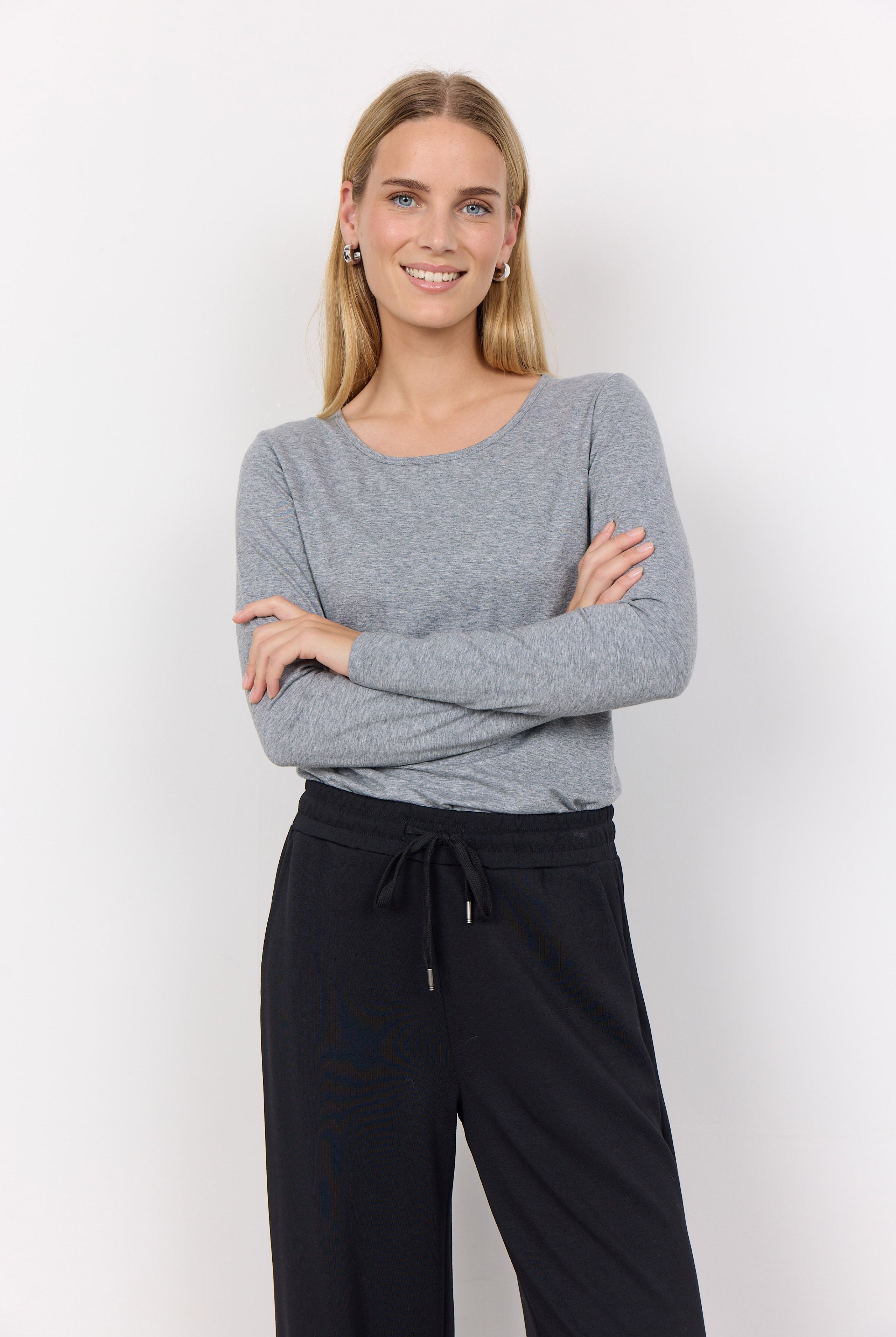 Soya Concept Pylle Plain Long Sleeve Top - Mid Grey Melange