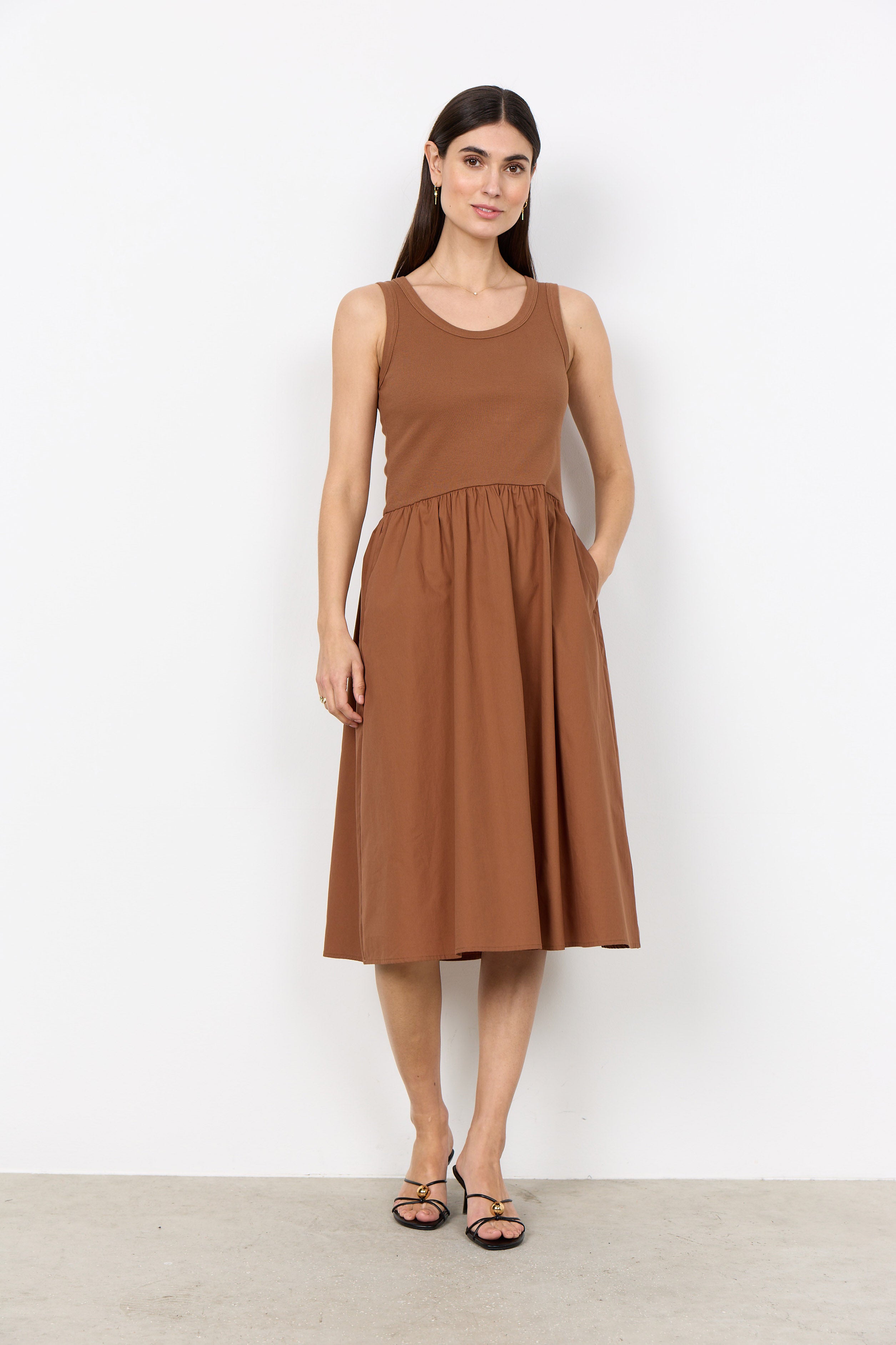 Soya Concept Rachelle Sleeveless Cotton Dress - Toffee