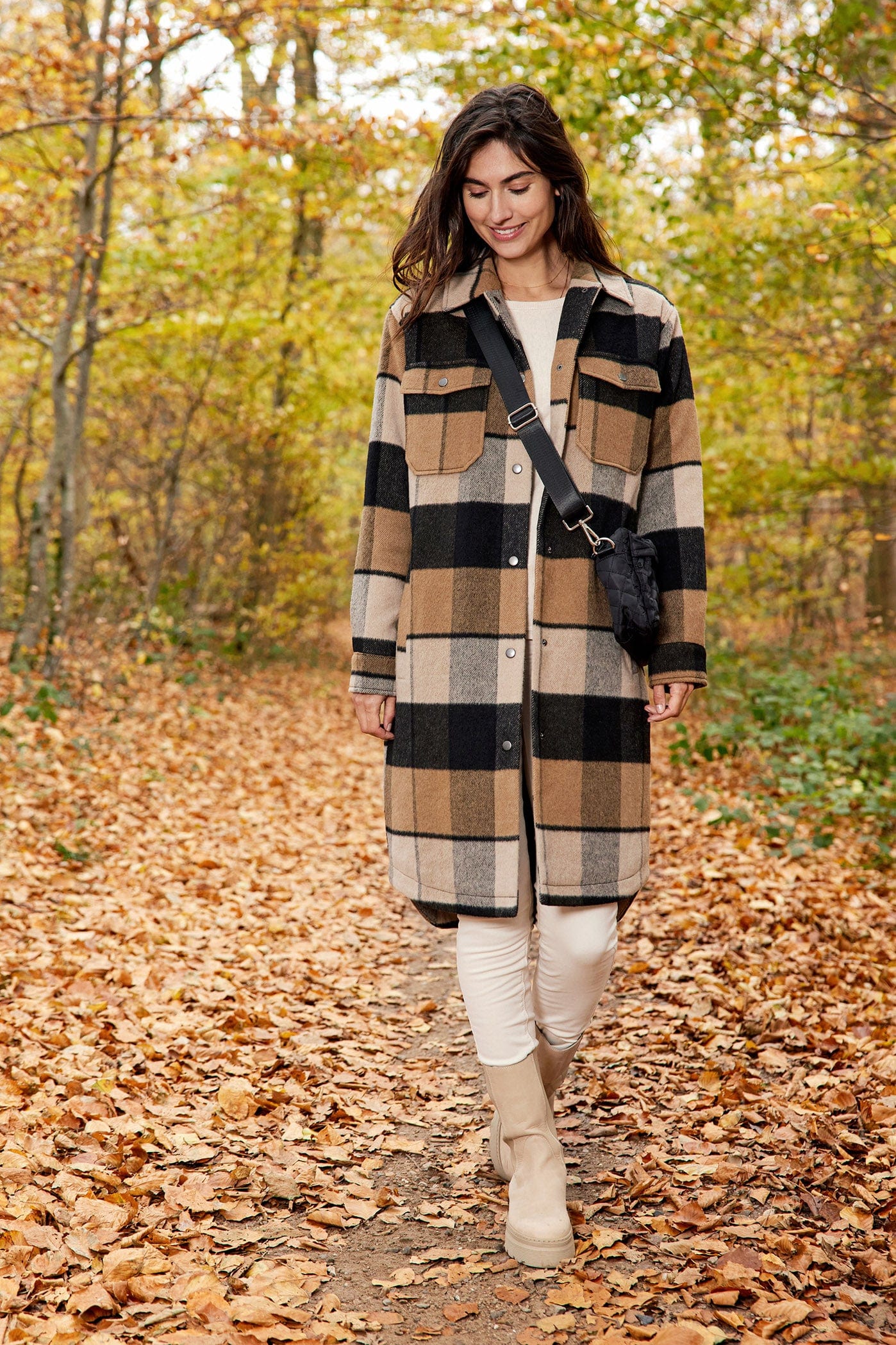 Soya Concept Ranila Check Long Shacket - Camel Combi