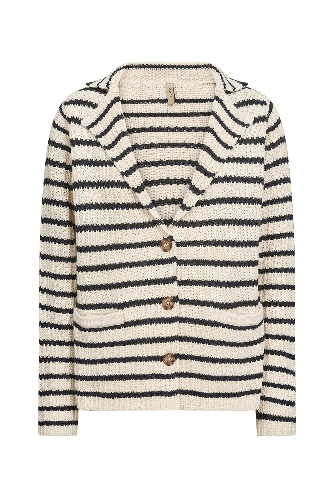 Soya Concept Remone Stripe Collared Cardigan - Cream Combi