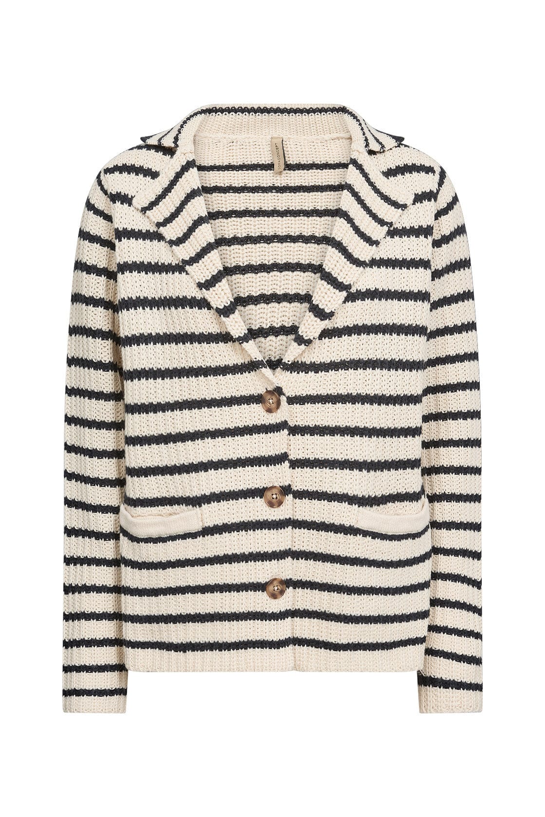 Soya Concept Remone Stripe Collared Cardigan - Cream Combi
