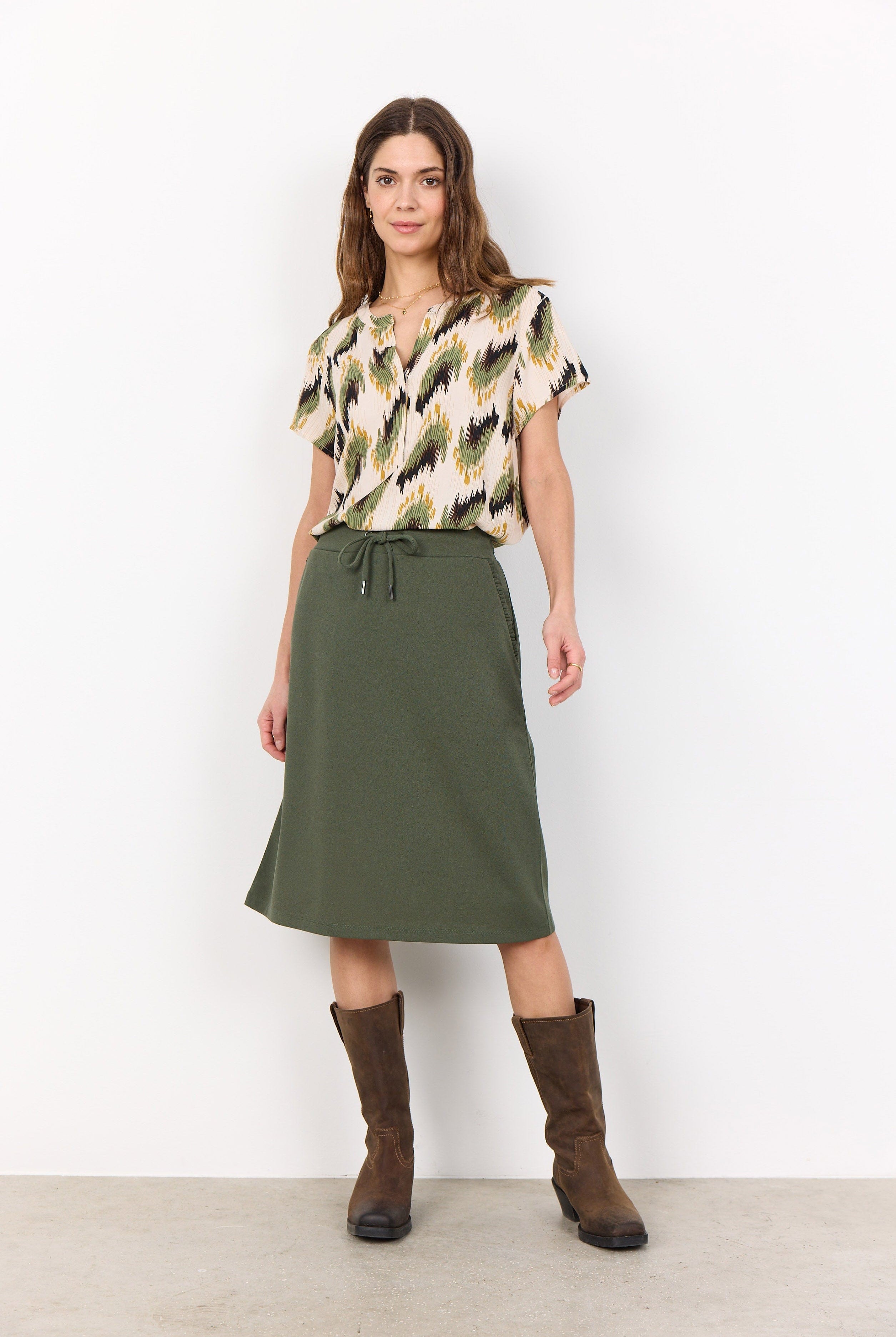 Soya Concept Rosilda Abstract Print T-Shirt - Calliste Green Combi