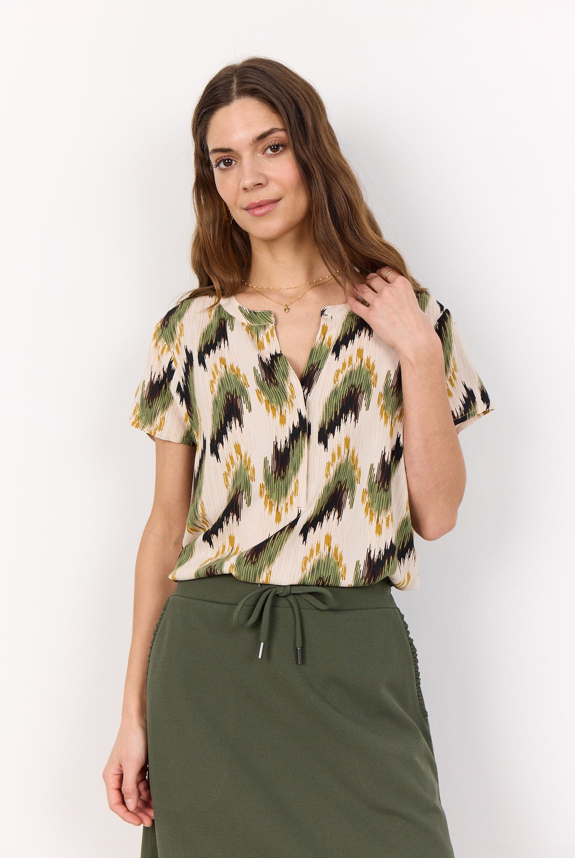 Soya Concept Rosilda Abstract Print T-Shirt - Calliste Green Combi