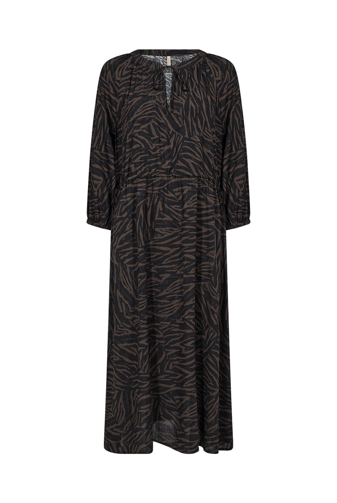 Soya Concept Sade Tie Neck Midi Dress - Hot Fudge Combi