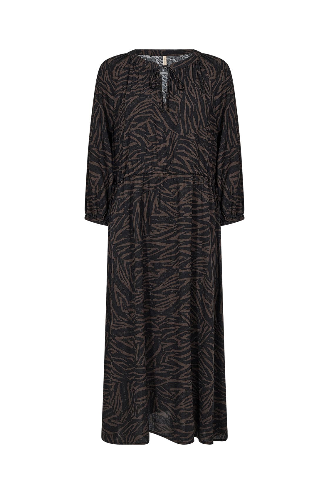 Soya Concept Sade Tie Neck Midi Dress - Hot Fudge Combi