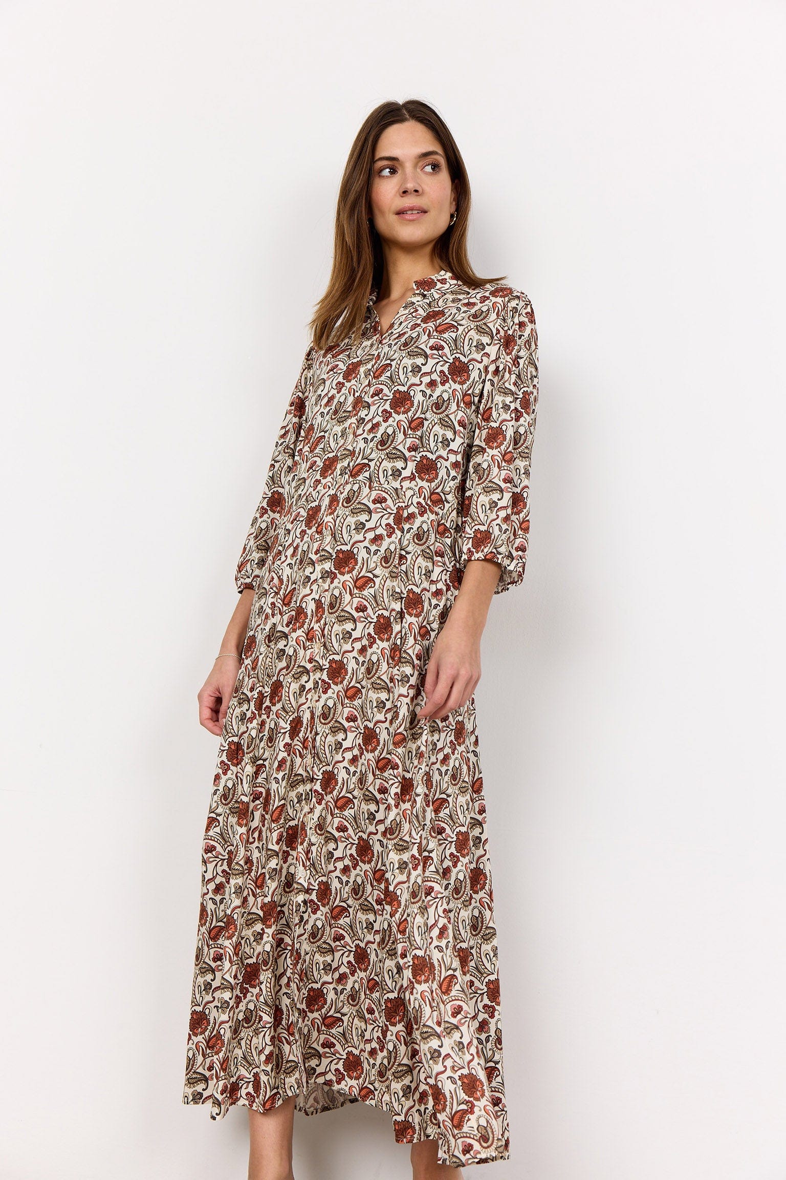 Soya Concept Samea Printed Midi Dress - Mineral Red Combi