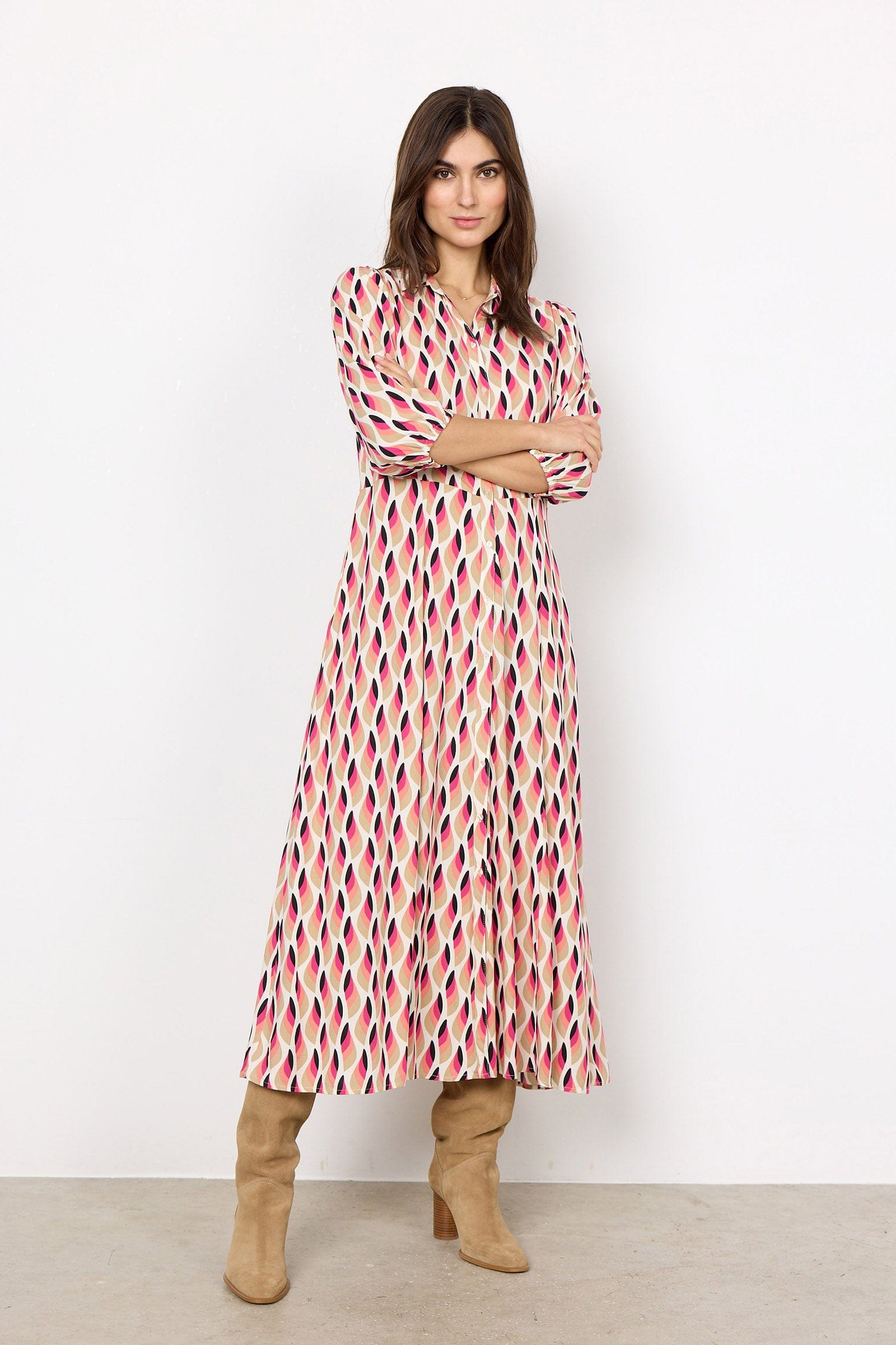 Soya Concept Sammy Abstract Print Dress - Fuchsia Rose Combi