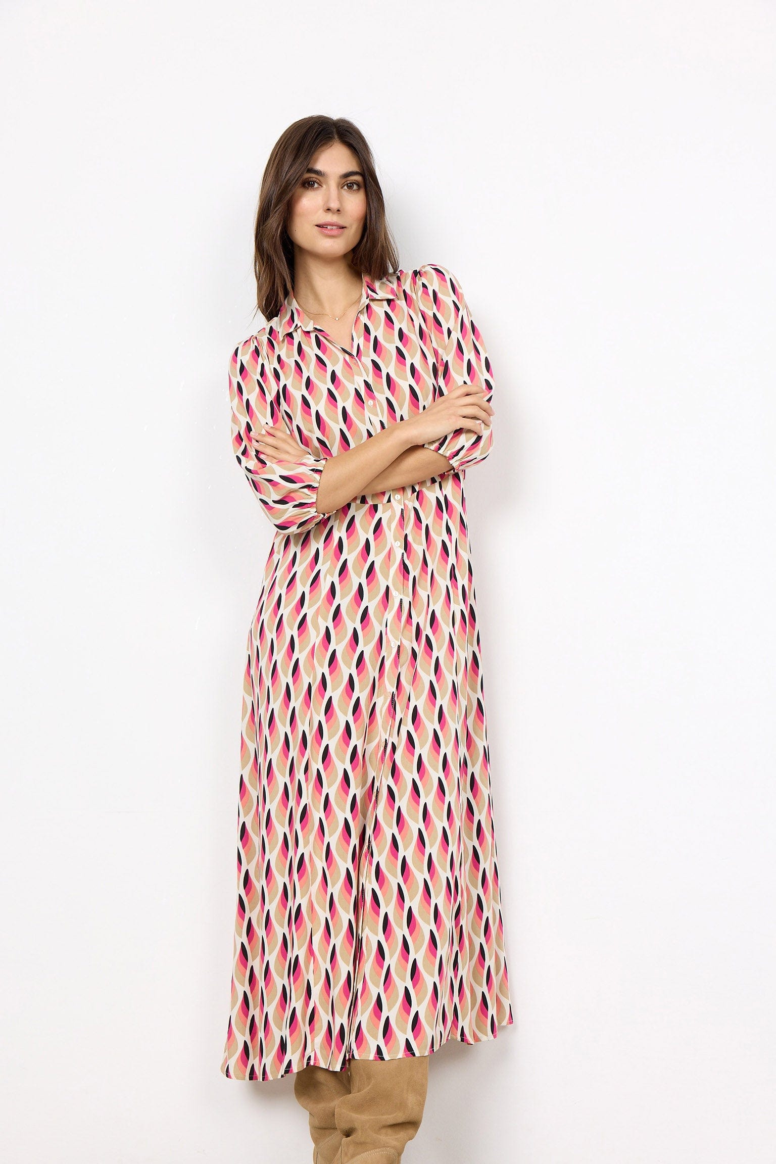 Soya Concept Sammy Abstract Print Dress - Fuchsia Rose Combi