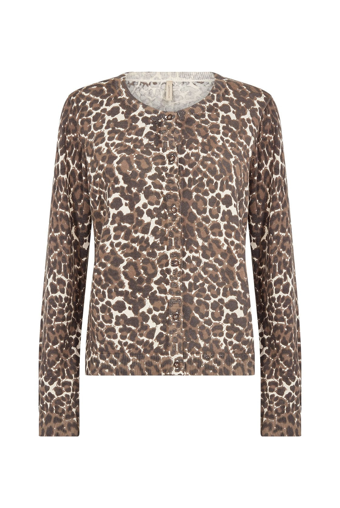 Soya Concept Sati Animal Print Cotton Knit Cardigan - Hot Fudge Combi