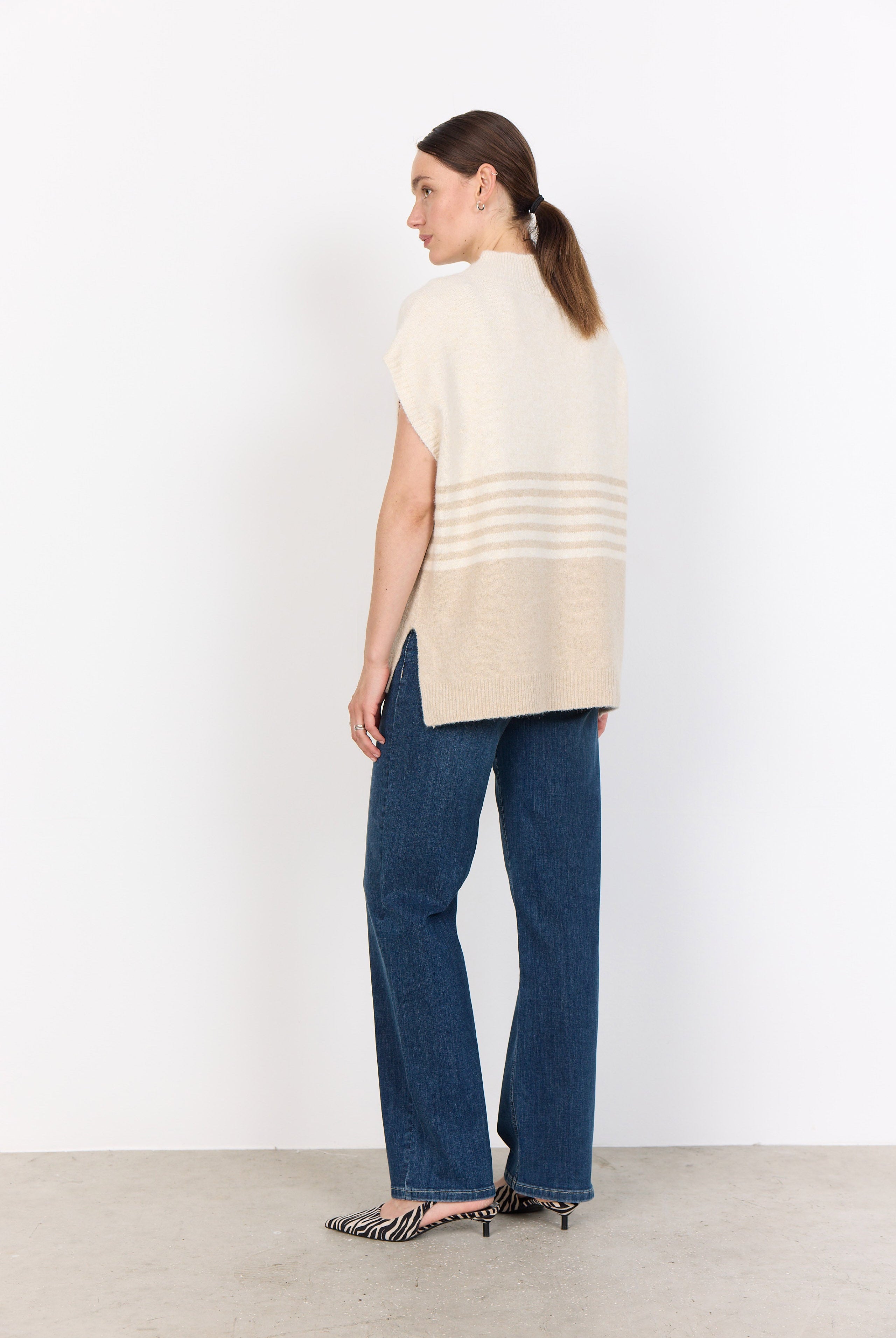 Soya Concept Selvi Knitted Drop Shoulder Jumper - Sand Melange Combi