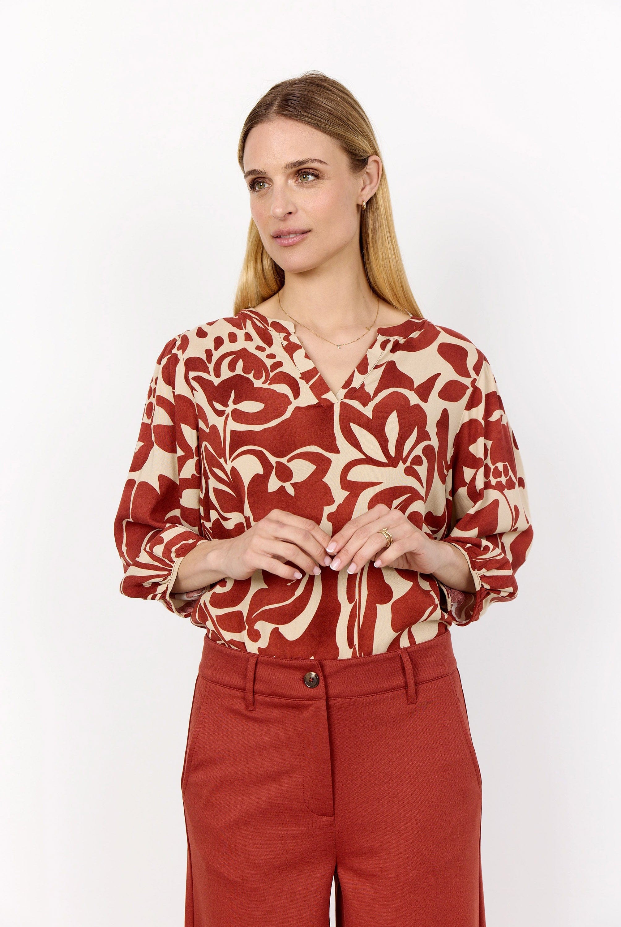 Soya Concept Senta Printed Blouse - Mineral Red Combi