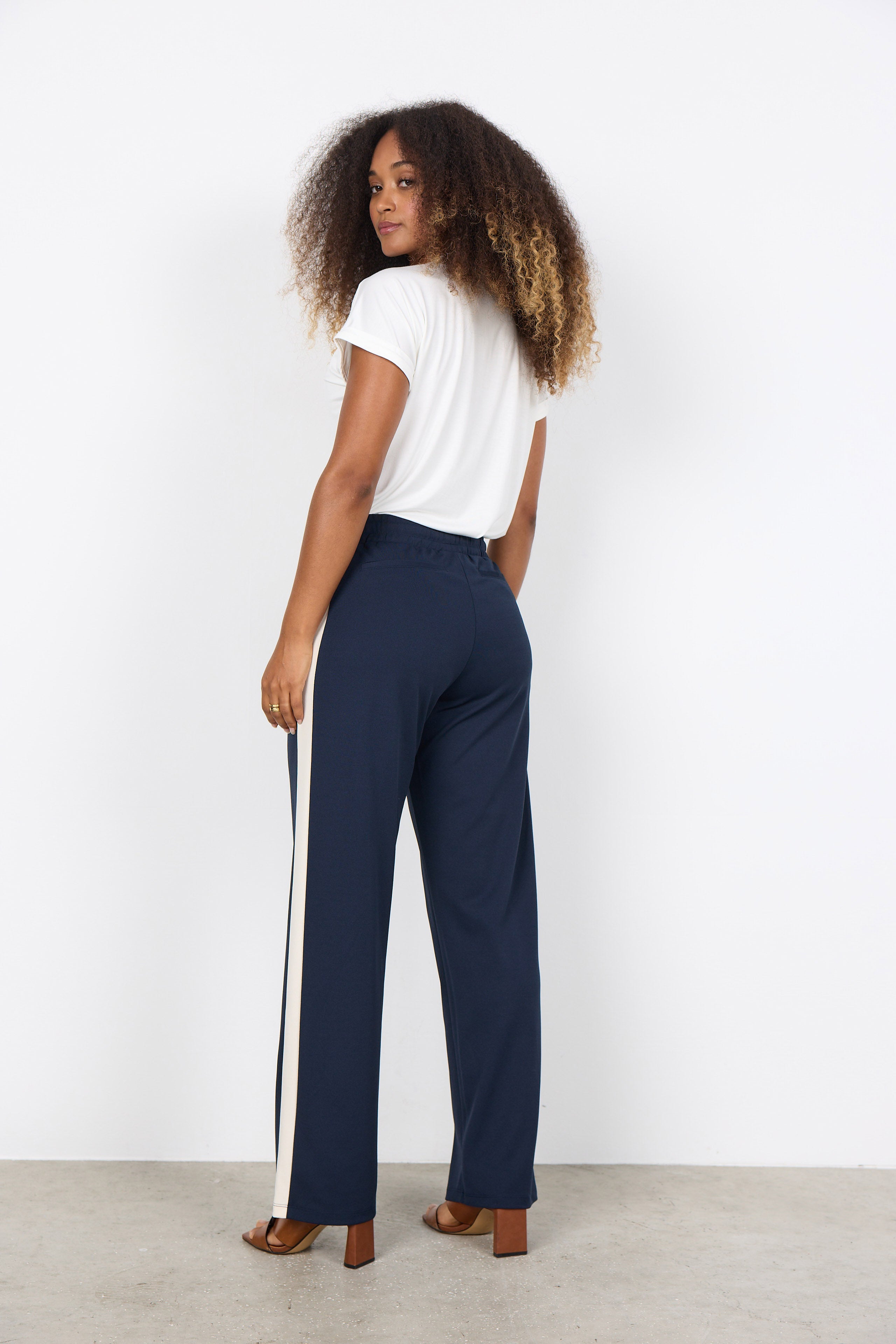 Soya Concept Siham Contrast Elasticated Waist Straight Leg - Navy Combi
