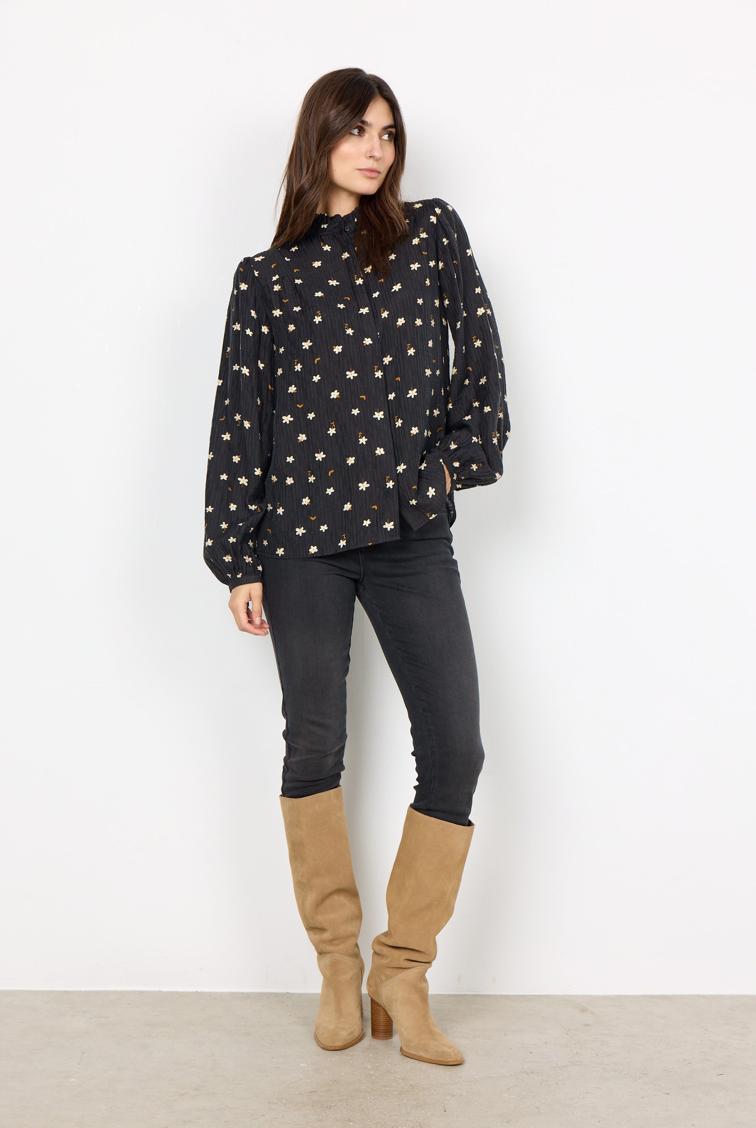 Soya Concept Tama Floral Print Blouse - Black Combi