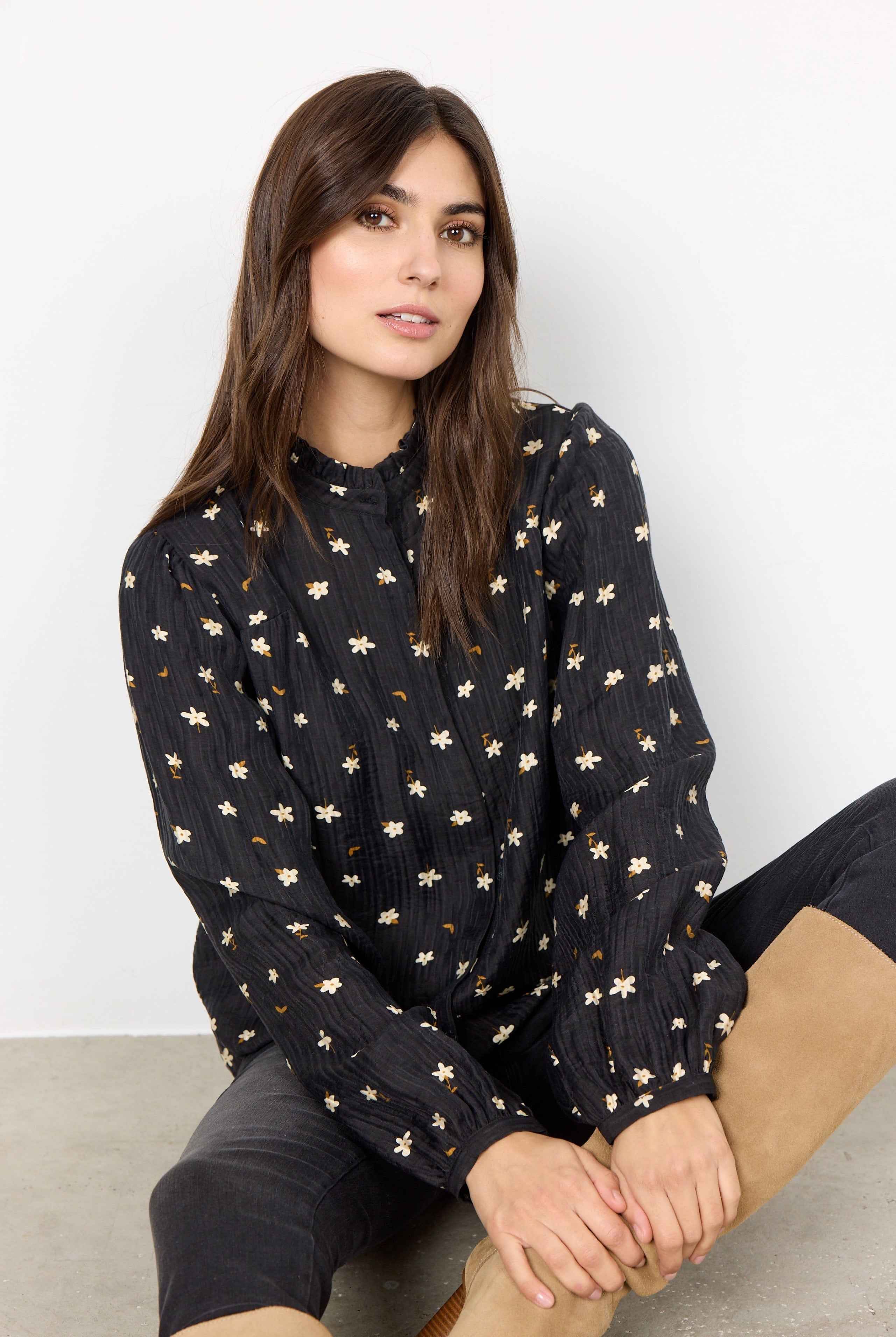 Soya Concept Tama Floral Print Blouse - Black Combi