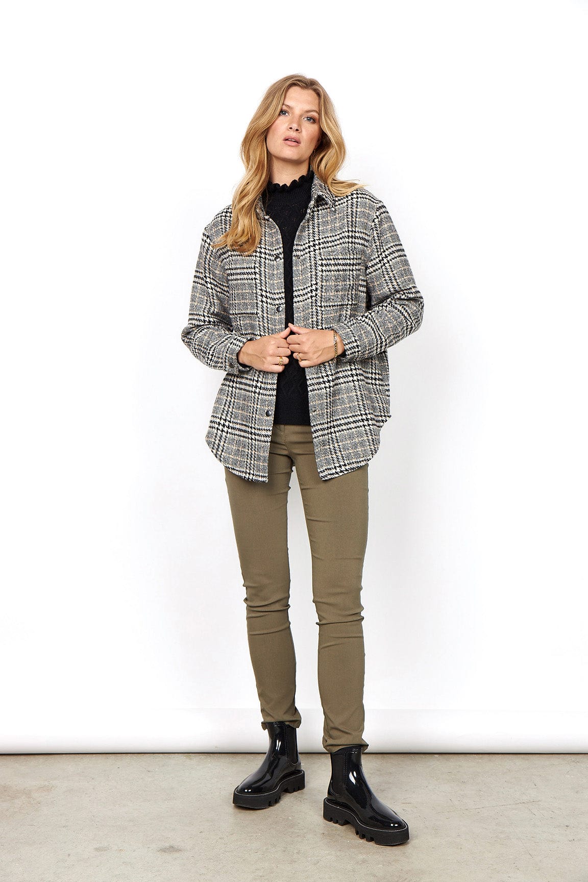 Soya Concept Troya Houndstooth Check Shacket - Black Combi