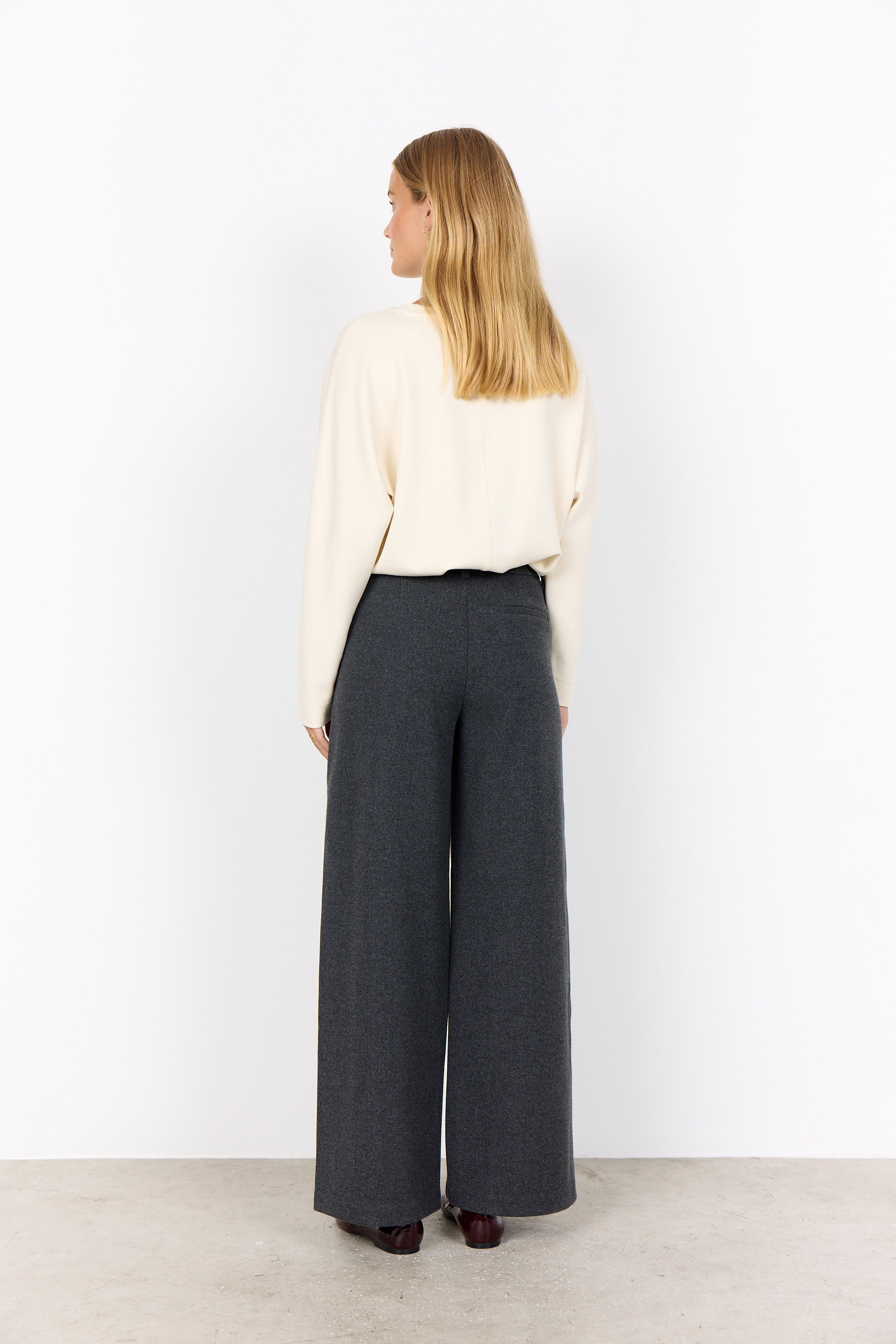 Soya Concept Vagna Wool Blend Wide Leg Trousers - Dark Earth Melange