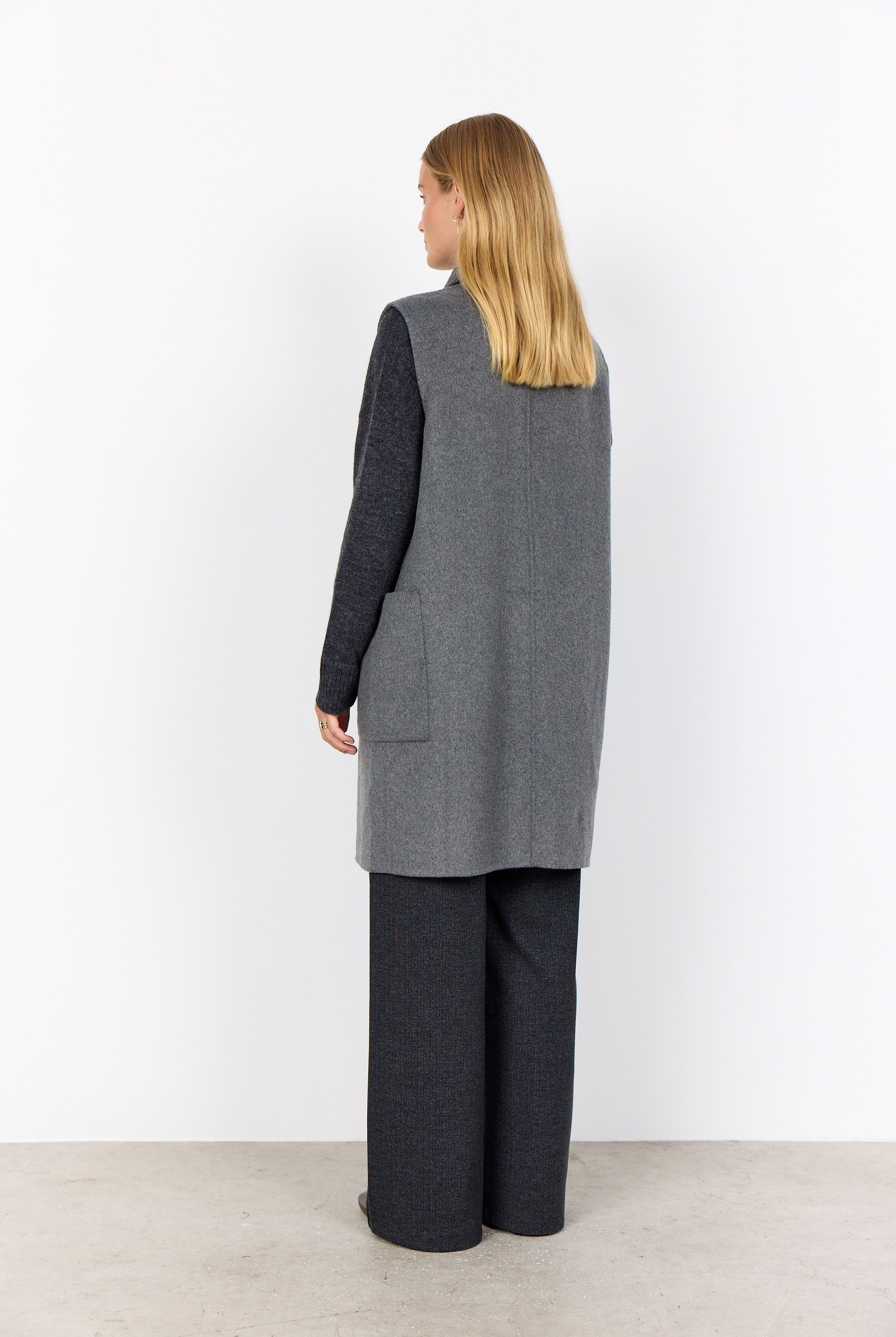 Soya Concept Vienna Longline Wool Blend Waistcoat - Dark Earth Melange