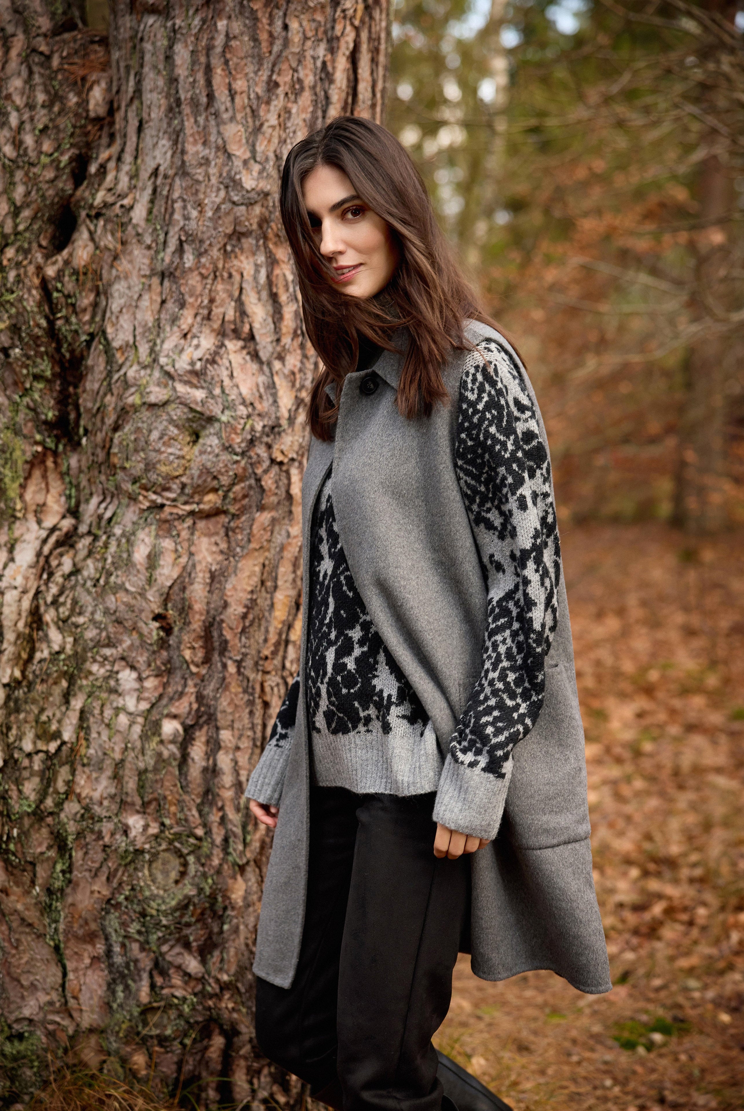 Soya Concept Vienna Longline Wool Blend Waistcoat - Dark Earth Melange