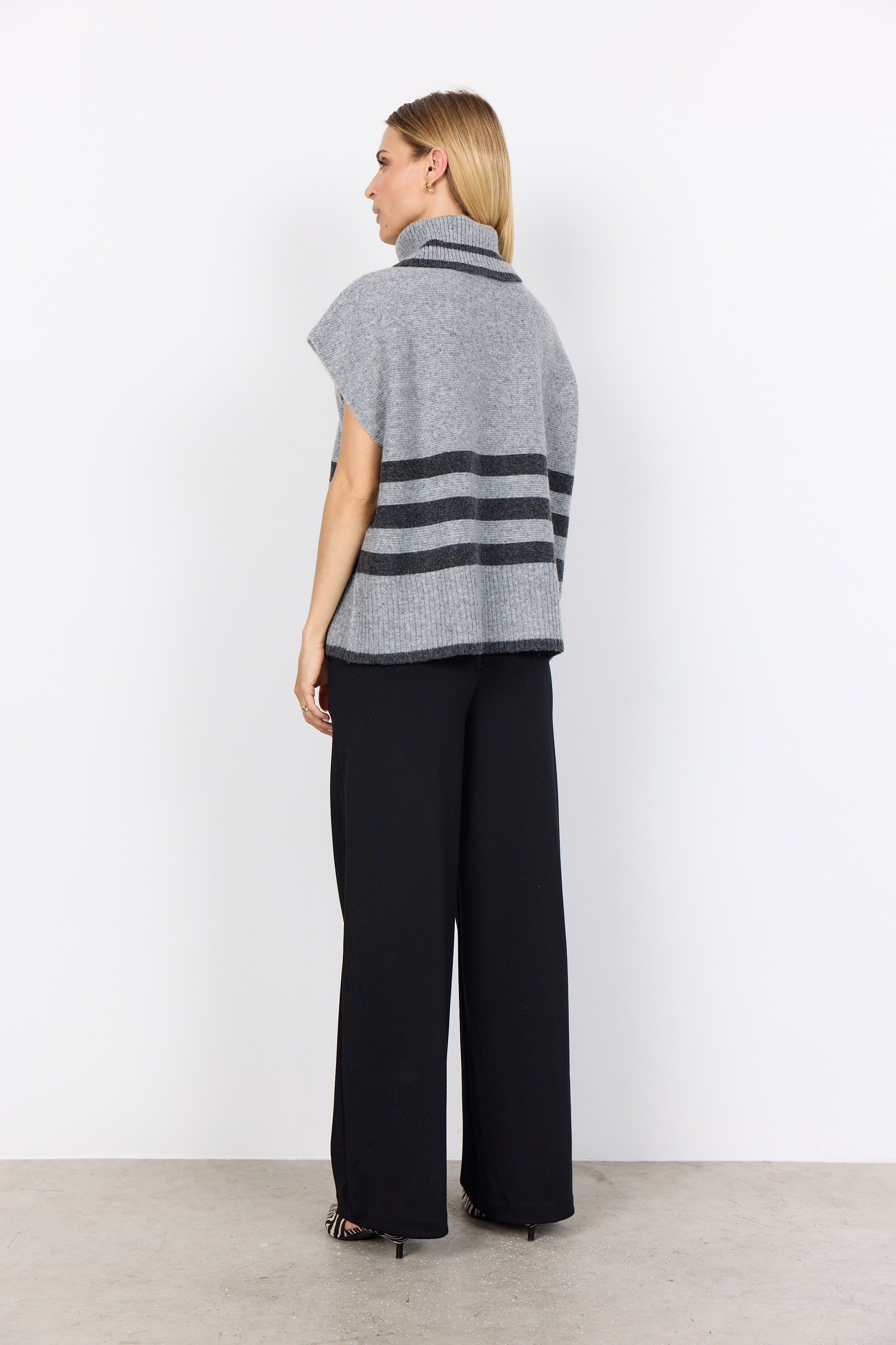 Soya Concept Vif Drop Shoulder Contrast Stripe Jumper - Mid Grey Melange Combi