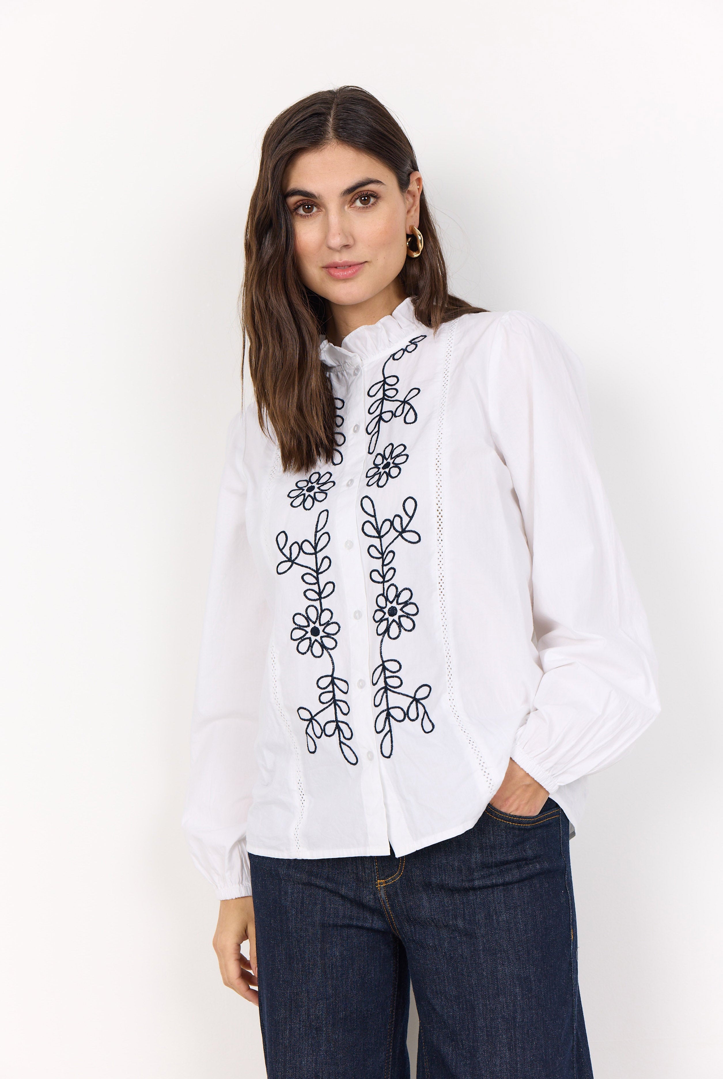 Soya Concept Vinca Embroidered Shirt - White/Black