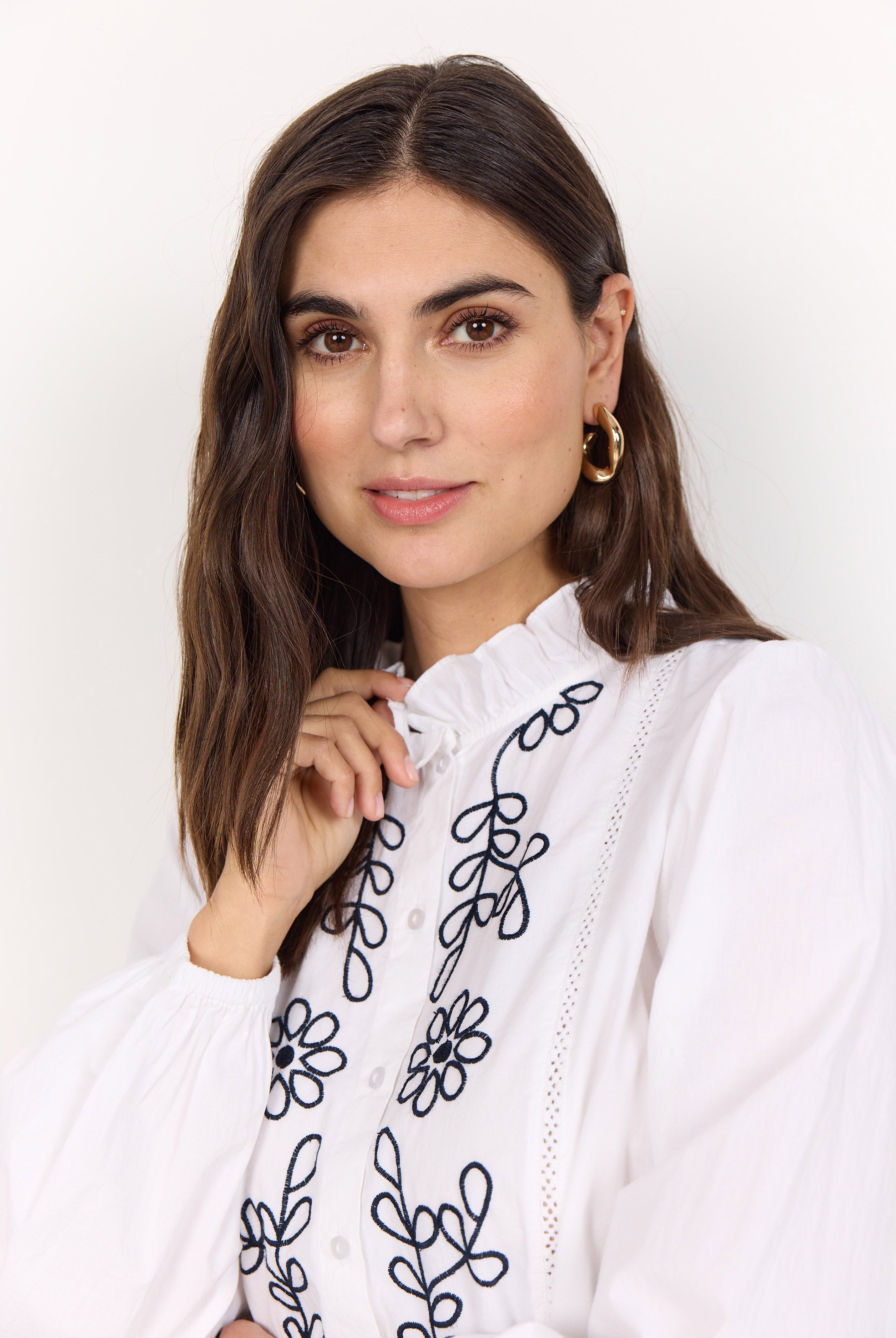 Soya Concept Vinca Embroidered Shirt - White/Black
