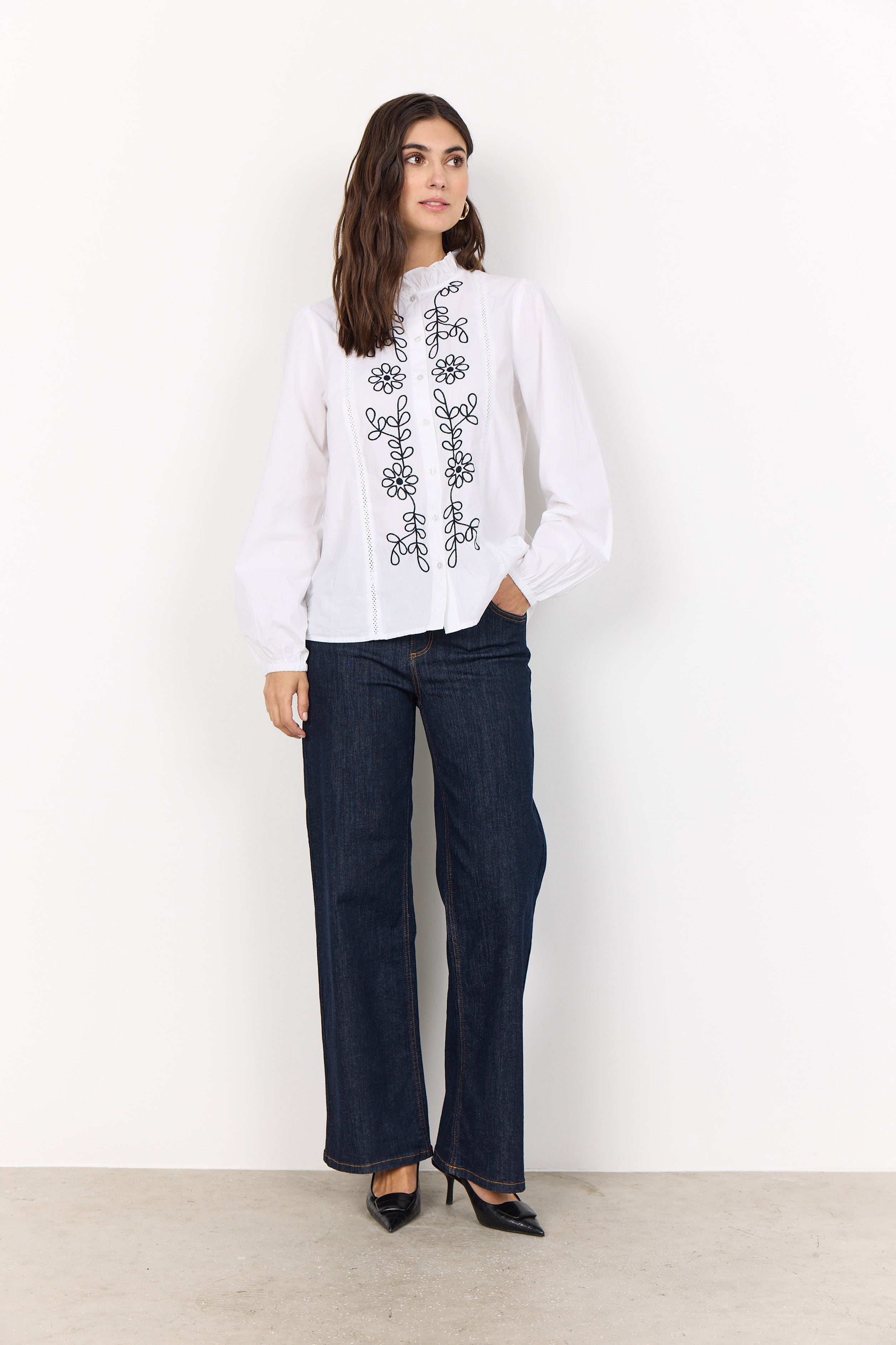 Soya Concept Vinca Embroidered Shirt - White/Black
