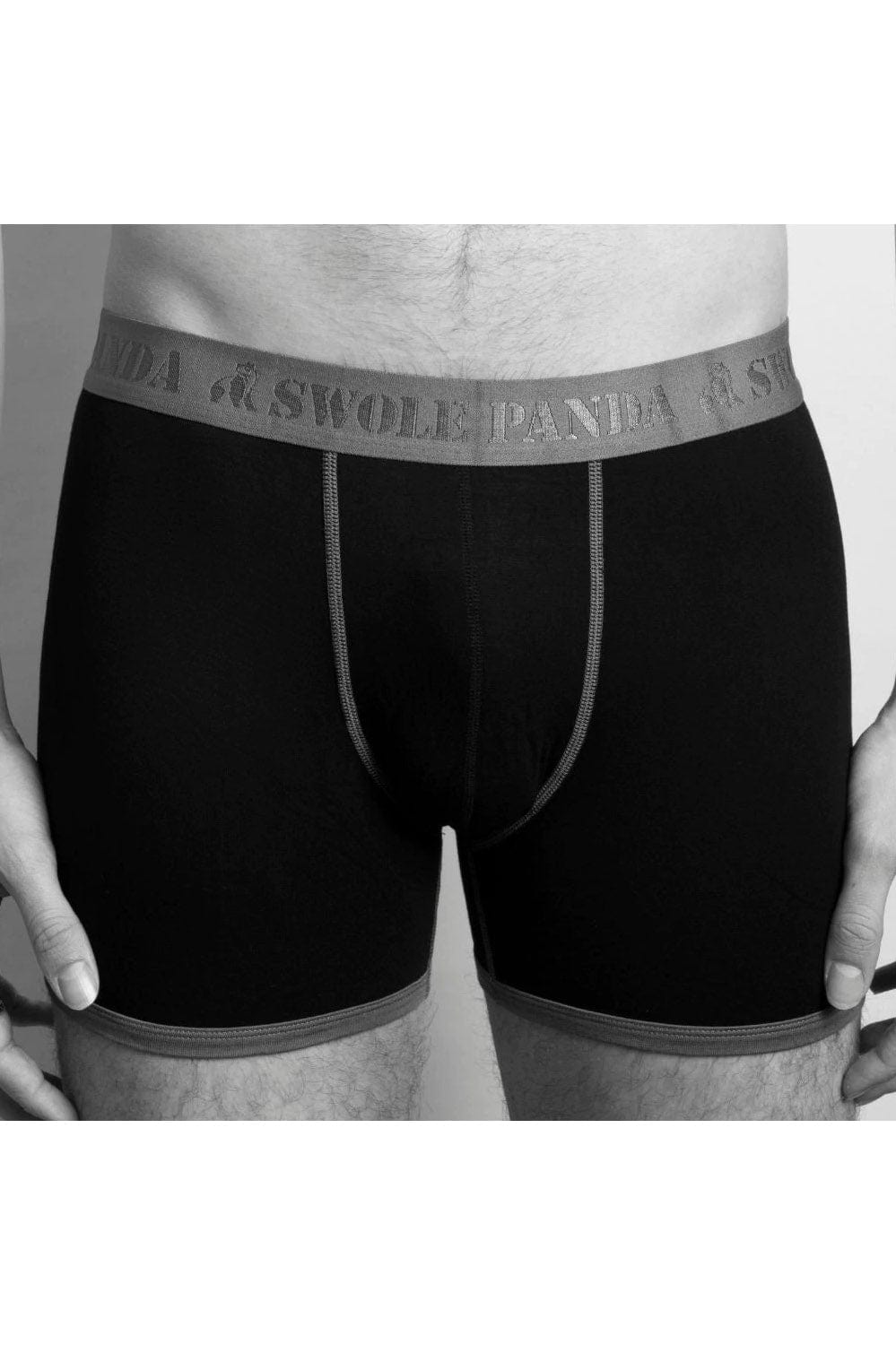 Swole Panda Bamboo Boxer Trunks - Black/Grey