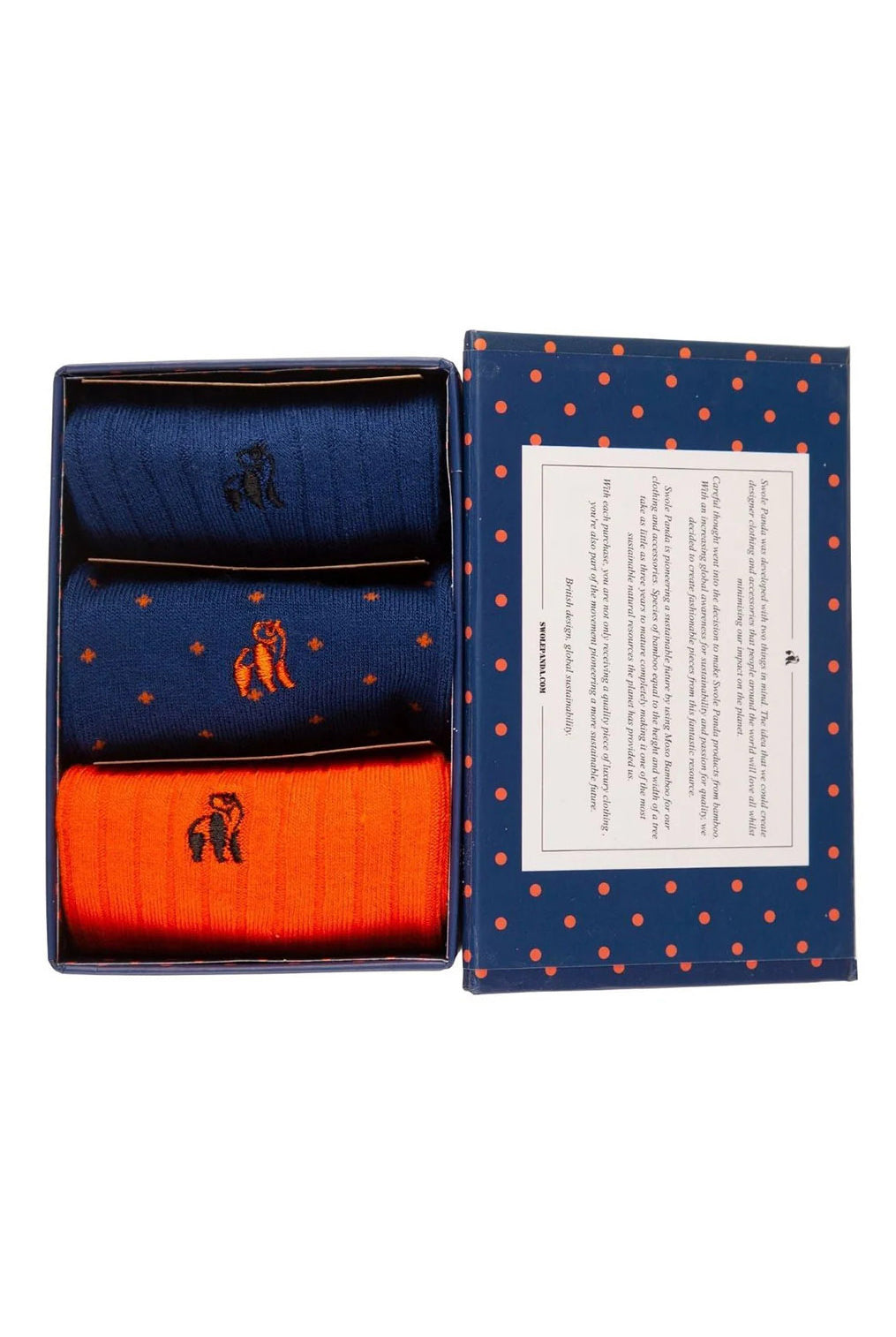 Swole Panda Box of 3 Bamboo Socks - Blue/Orange SP028-3_02_7-11