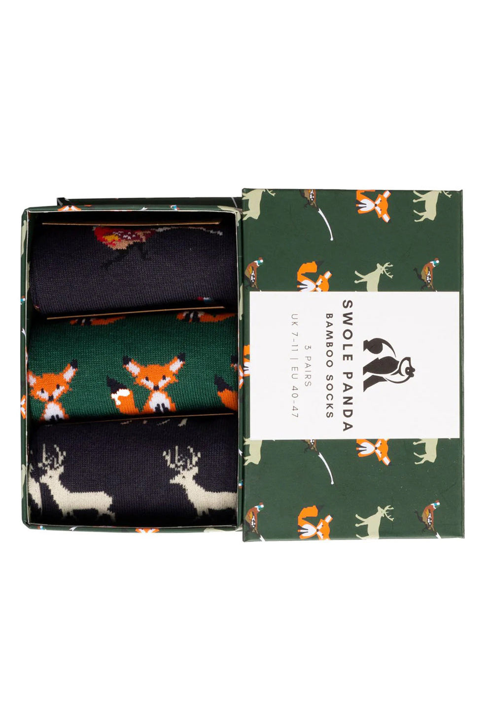 Swole Panda Countryside Box of 3 Bamboo Socks - Green/Blue SP028-3_08_7-11