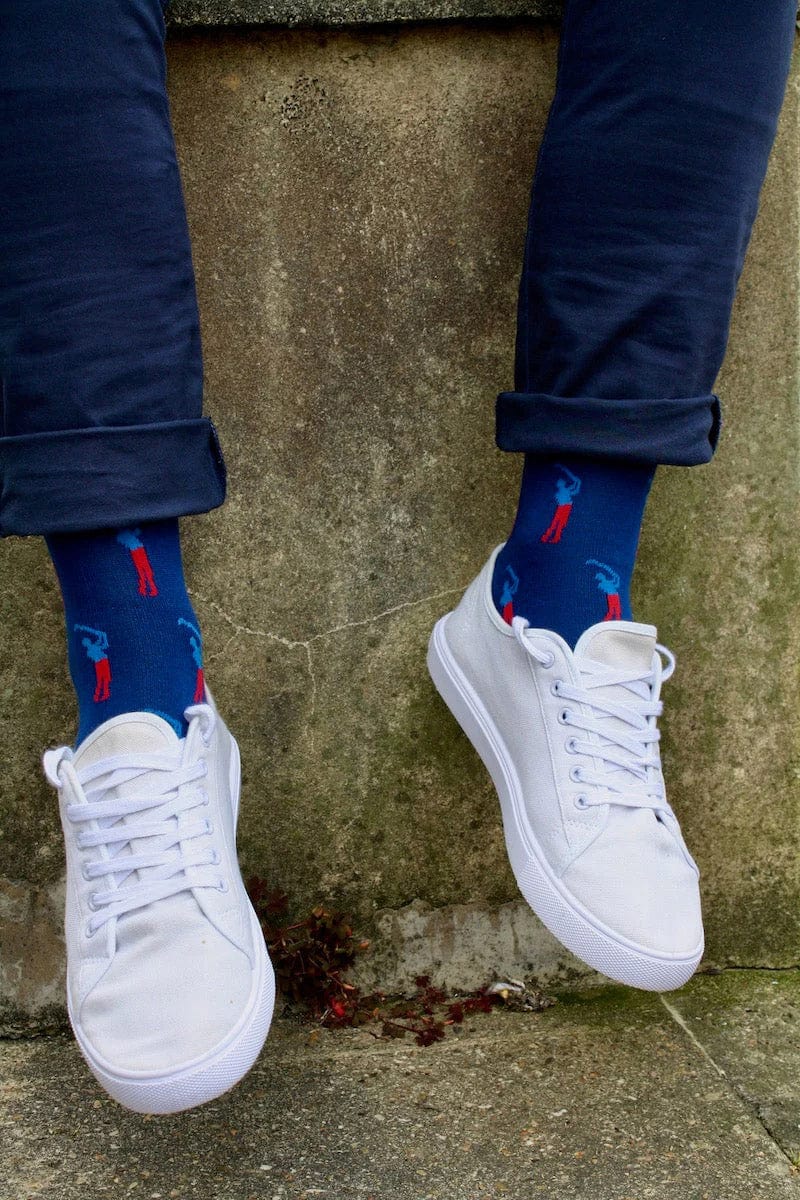Swole Panda Golfer Motif Bamboo Socks - Blue/Red SP377_BLUE_7-11