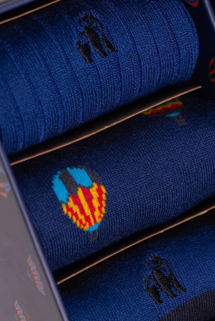 Swole Panda Hot Air Balloon Box of 3 Bamboo Socks - Blue SP028-3_20_7-11