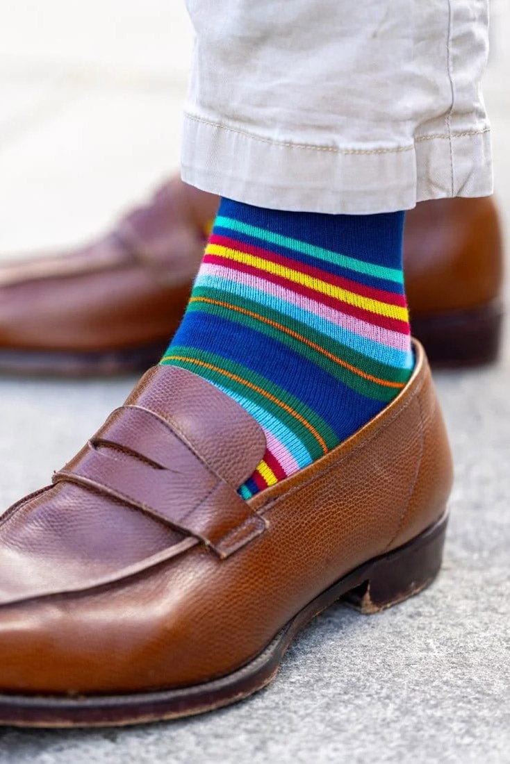 Swole Panda Multi Stripe Bamboo Socks - Royal Blue SP456_STRIPE_7-11