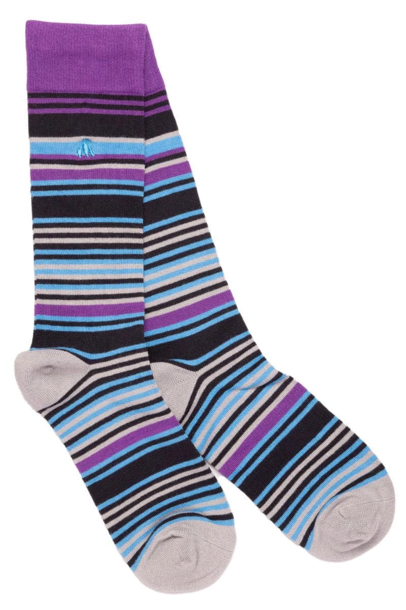 Swole Panda Narrow Stripe Bamboo Socks - Purple/Blue