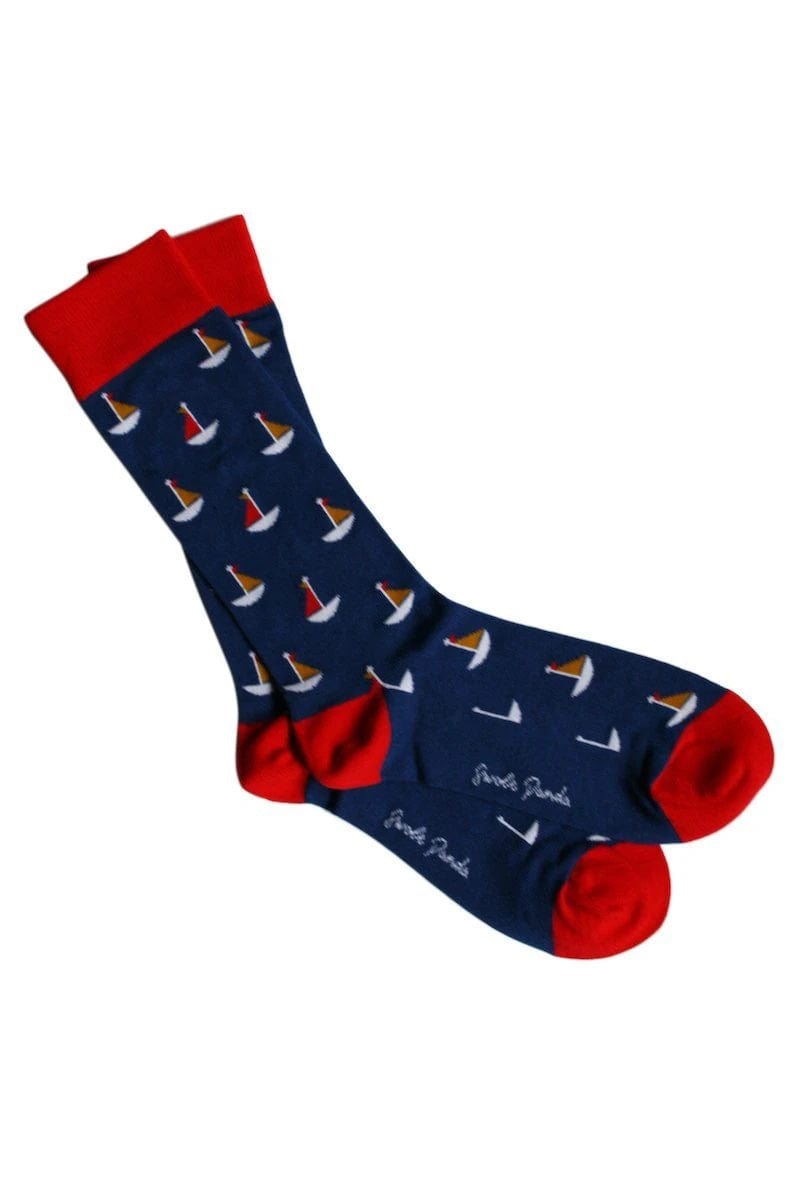 Swole Panda Sailing Boat Bamboo Socks - Blue/Red SP354_BOAT_7-11