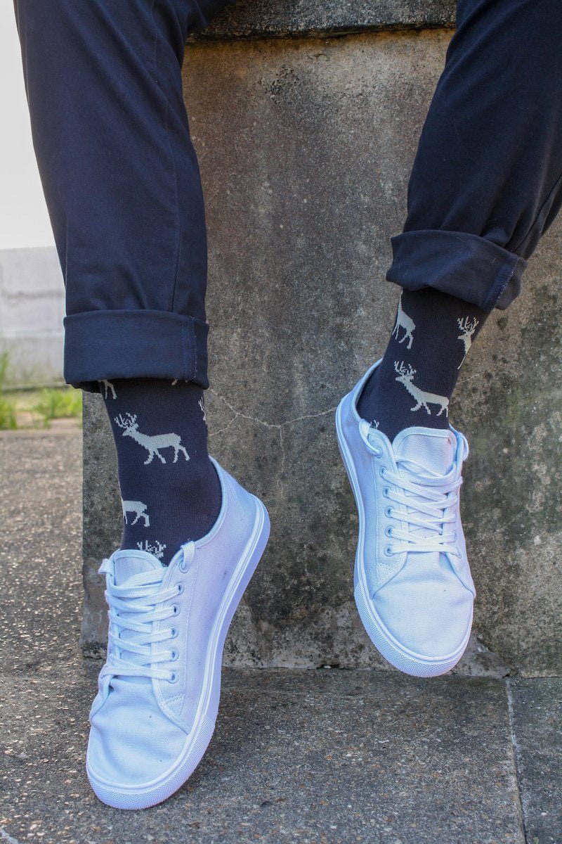 Swole Panda Stag Bamboo Socks - Navy/Cream SP358_STAG_7-11