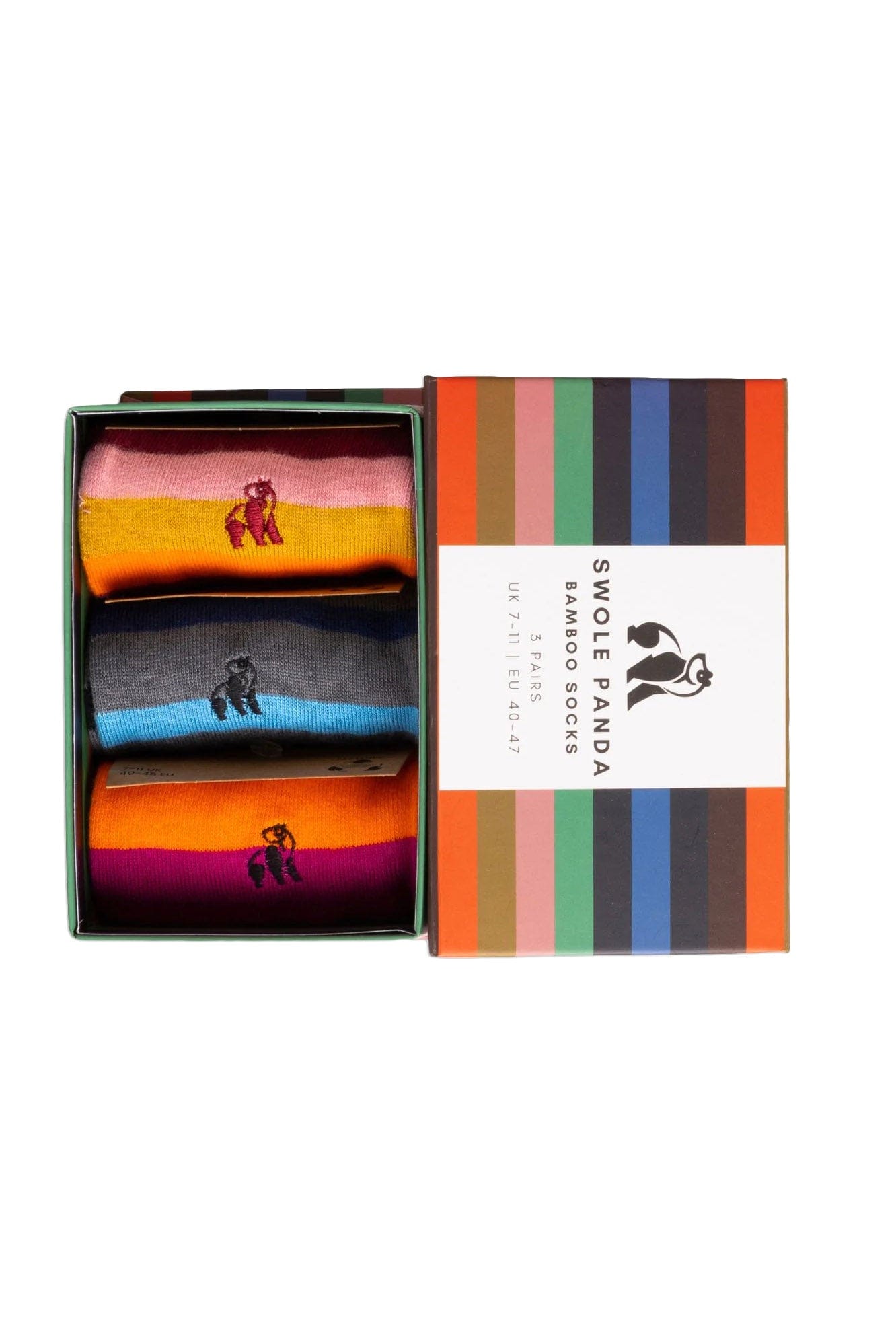 Swole Panda Striped Bamboo Socks - 3 Pack Gift Box - Multi Stripe SP028-3_10_7-11