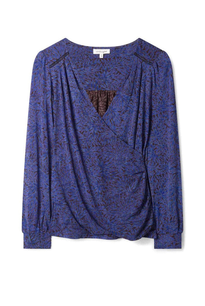 Thought Adoette EcoVero Printed Wrap Top - Dark Sapphire Blue