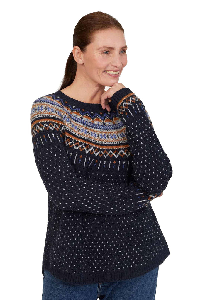 Thought Freayer Organic Cotton Fluffy Fair Isle Jumper - Navy