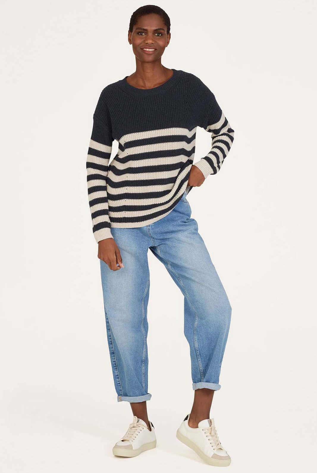 Thought Gianna Organic Cotton Striped Jumper - Navy